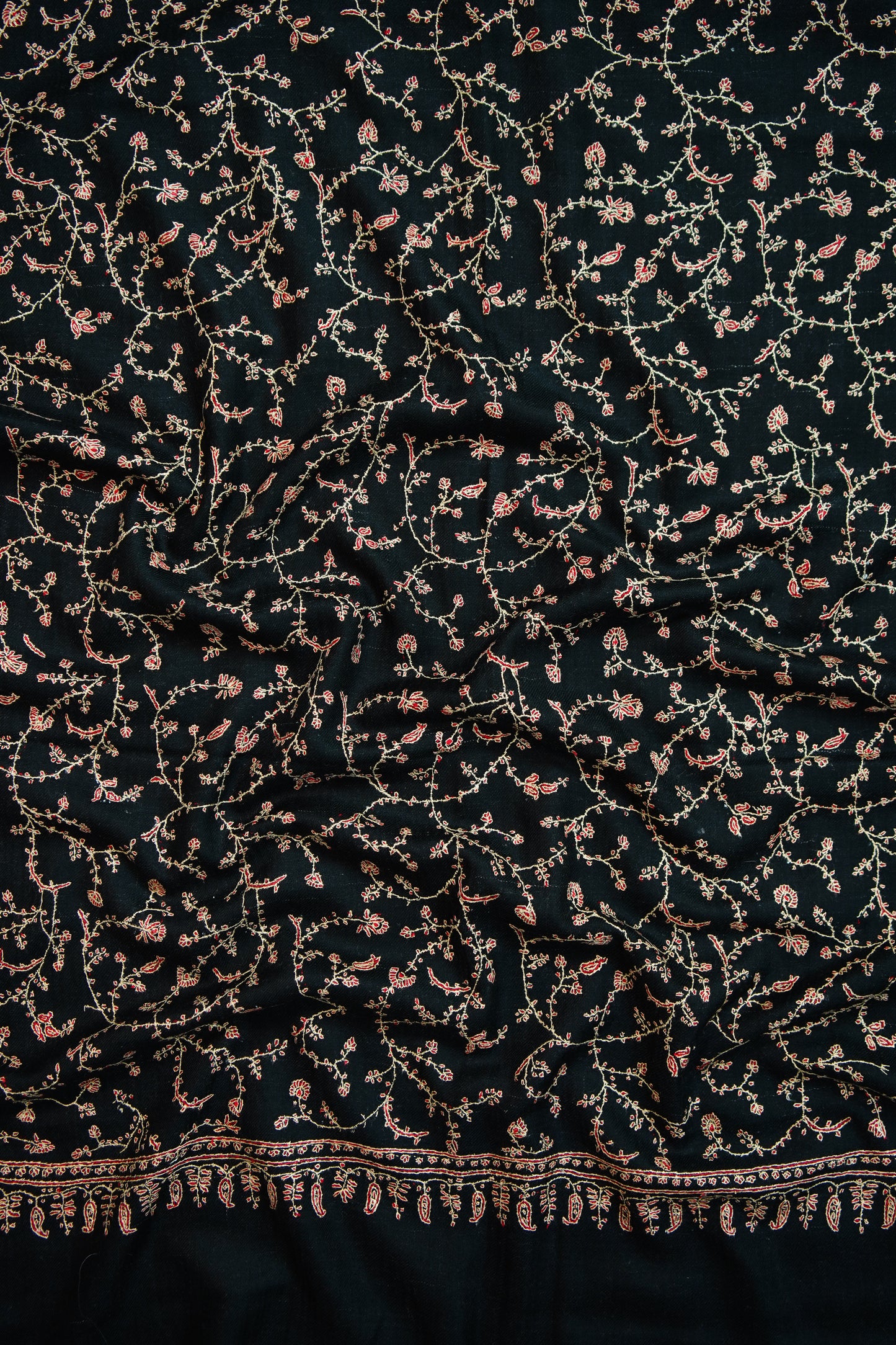 black jaali GI embroidery pashmina stole 9705