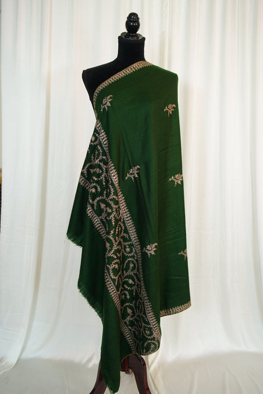 royal green GI embroidery pashmina shawl 9706