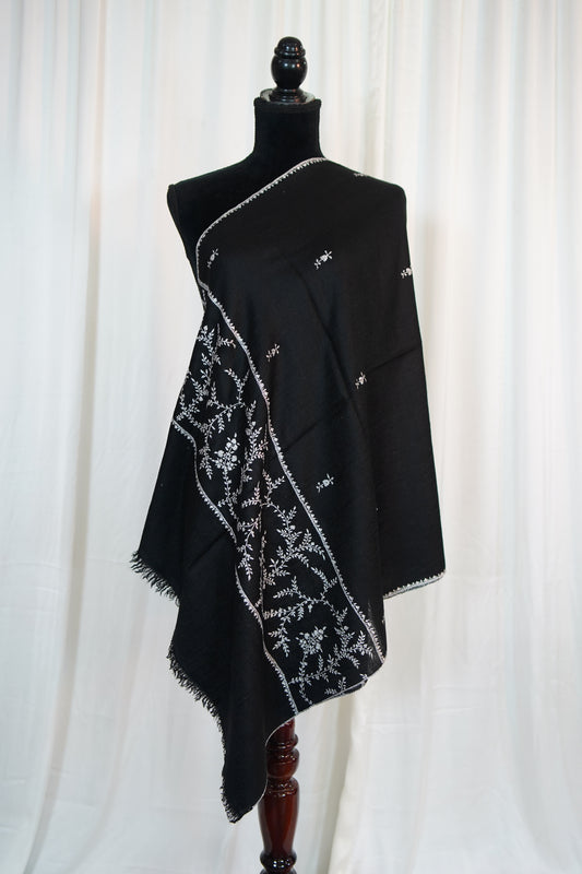 black butis GI embroidery pashmina stole 9707