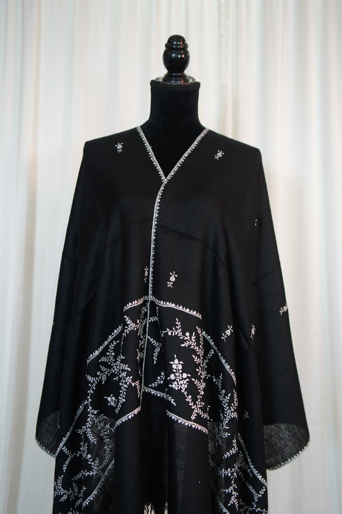 black butis GI embroidery pashmina stole 9707