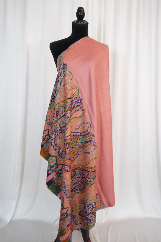 flamingo pink GI embroidery pashmina shawl 9708