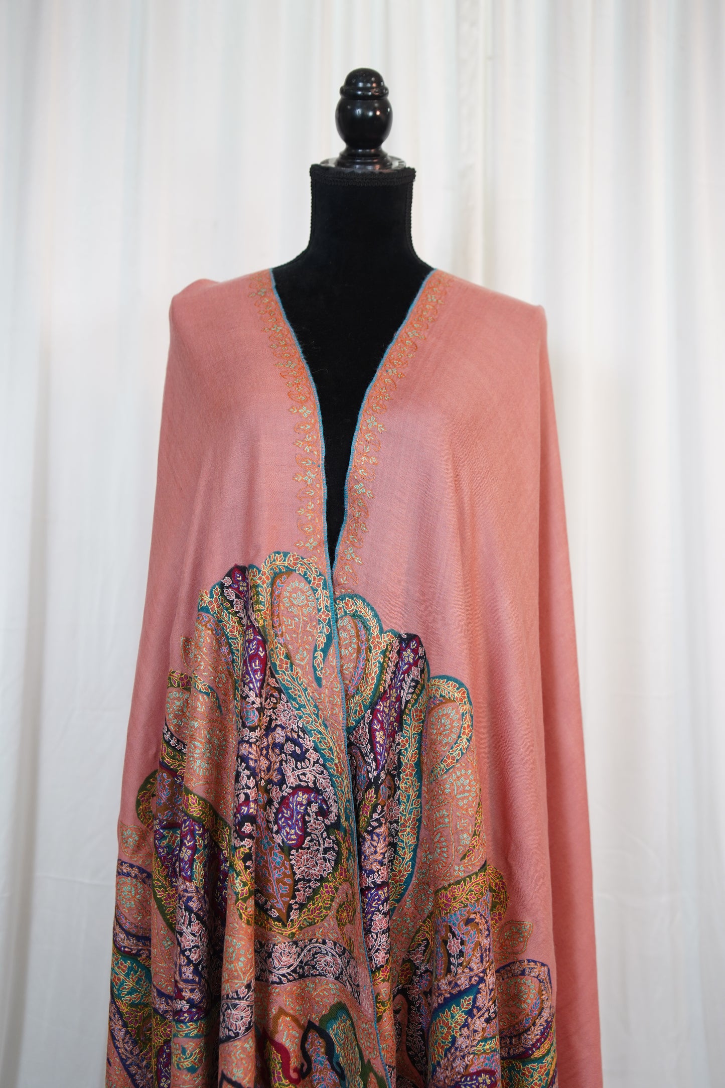 flamingo pink GI embroidery pashmina shawl 9708