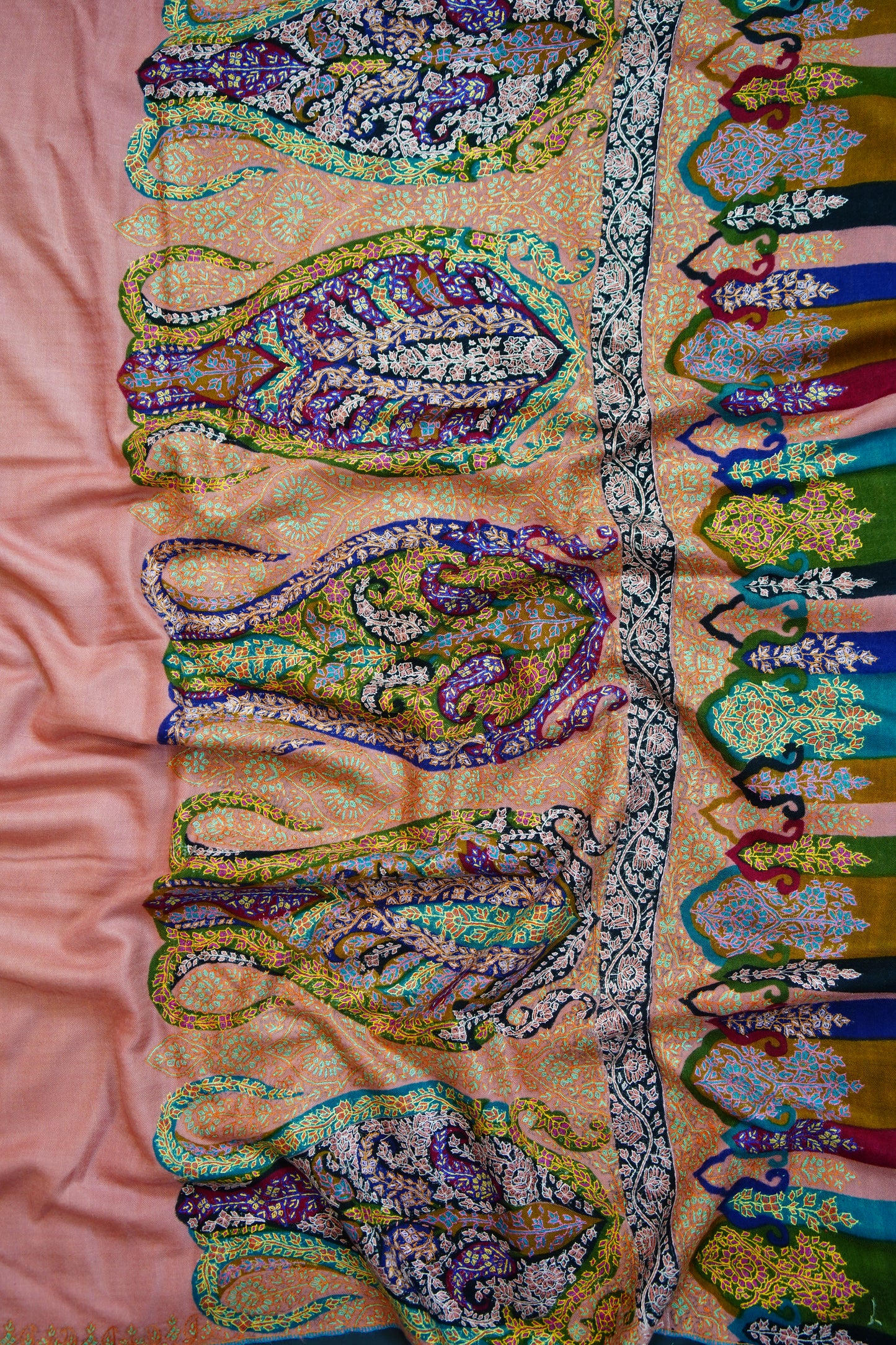 flamingo pink GI embroidery pashmina shawl 9708