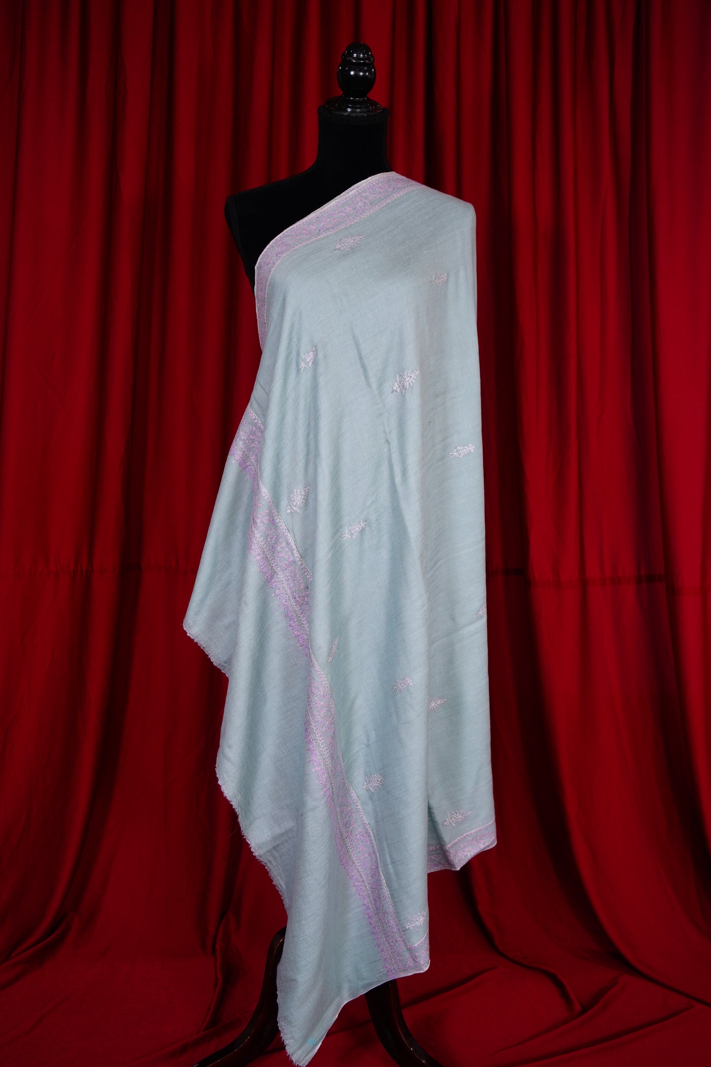 powder blue butis GI embroidery pashmina shawl 9709