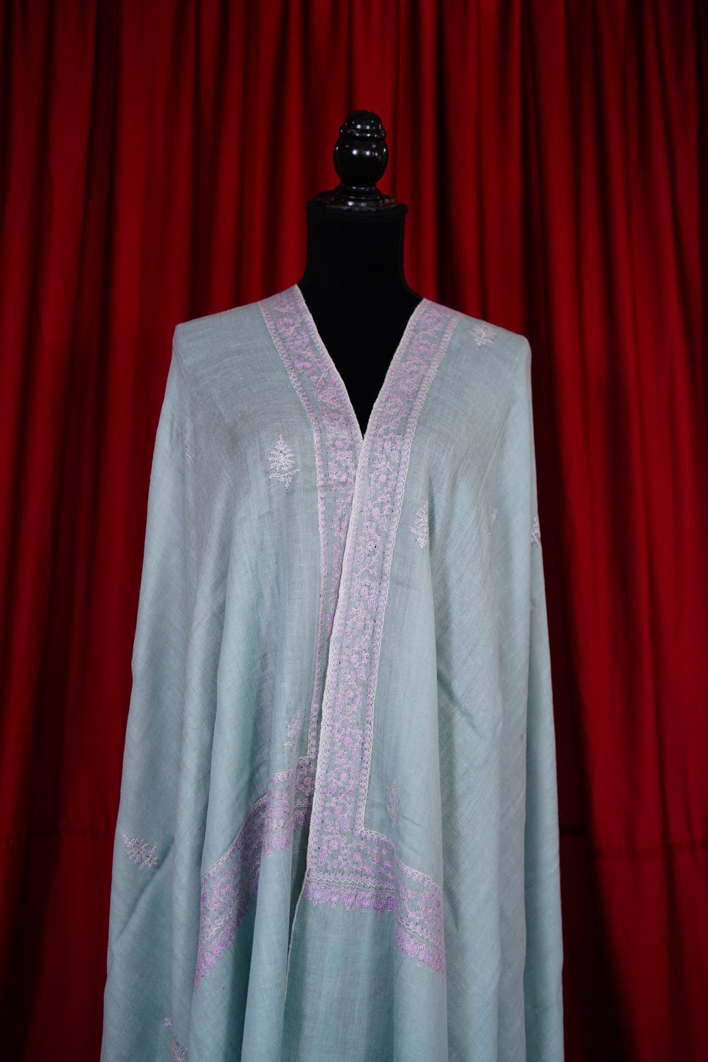 powder blue butis GI embroidery pashmina shawl 9709