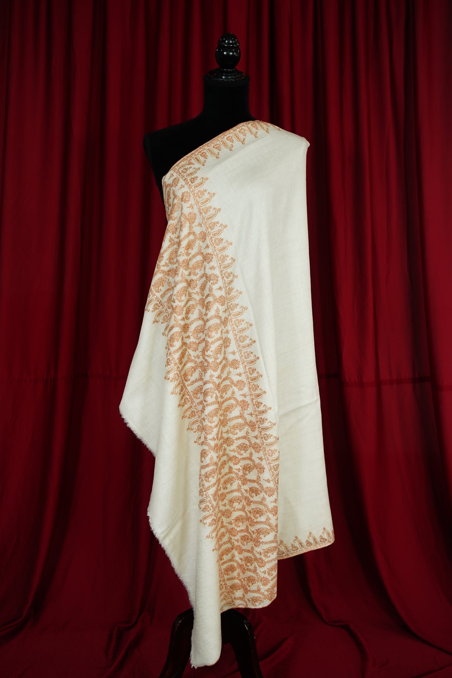 white GI embroidery pashmina shawl 9710