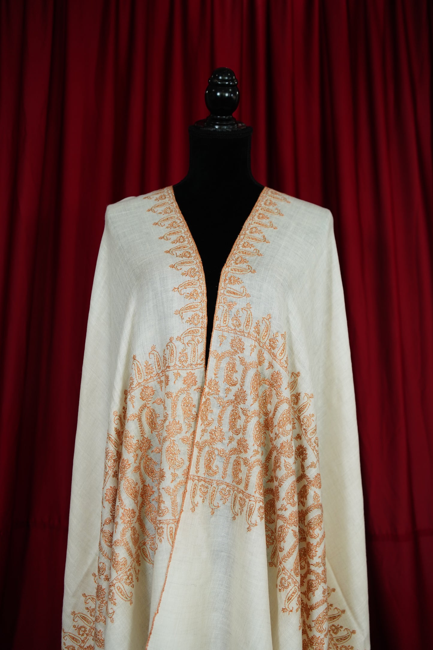 white GI embroidery pashmina shawl 9710