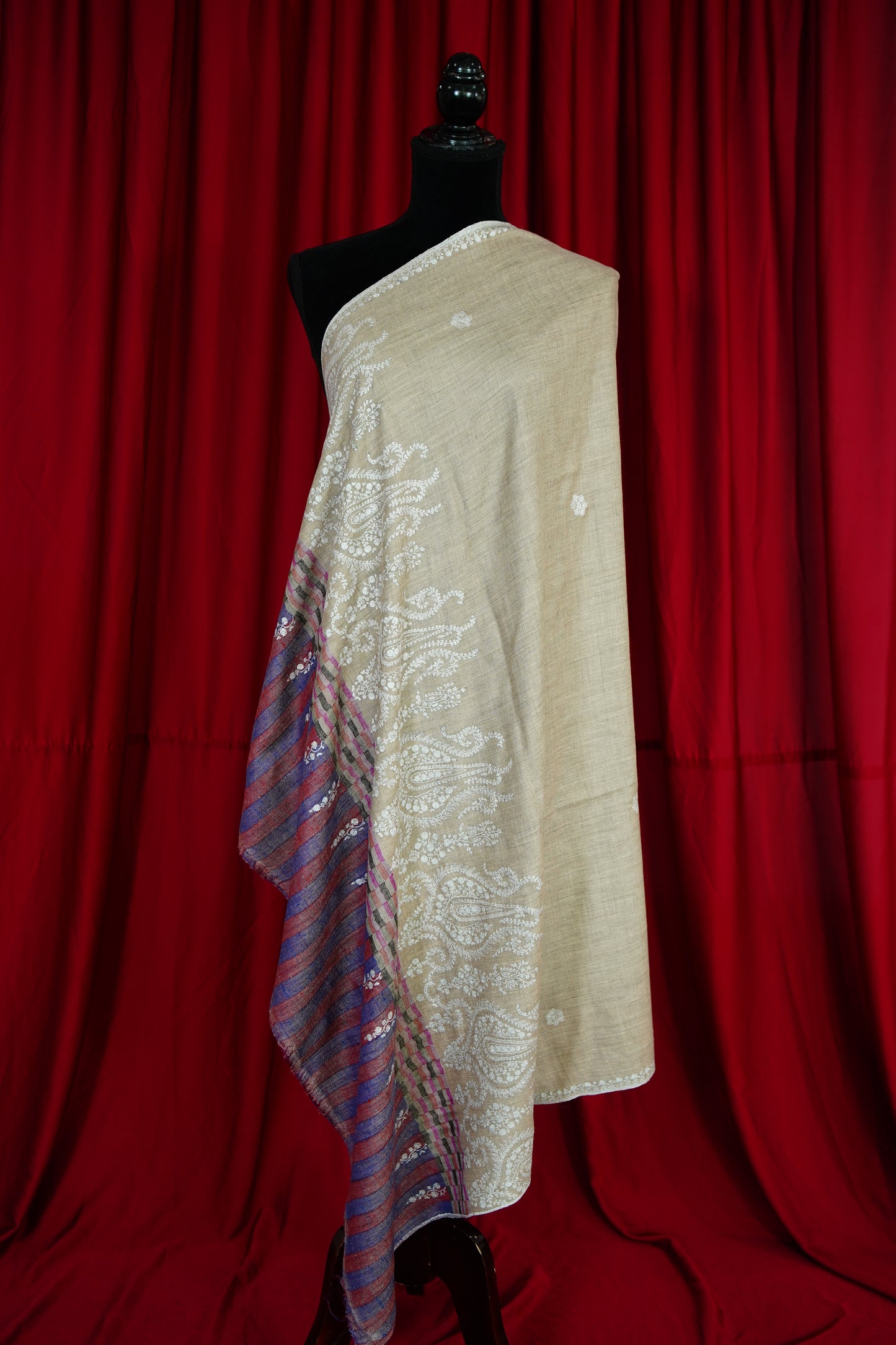 natural butis GI embroidery pashmina shawl 9711