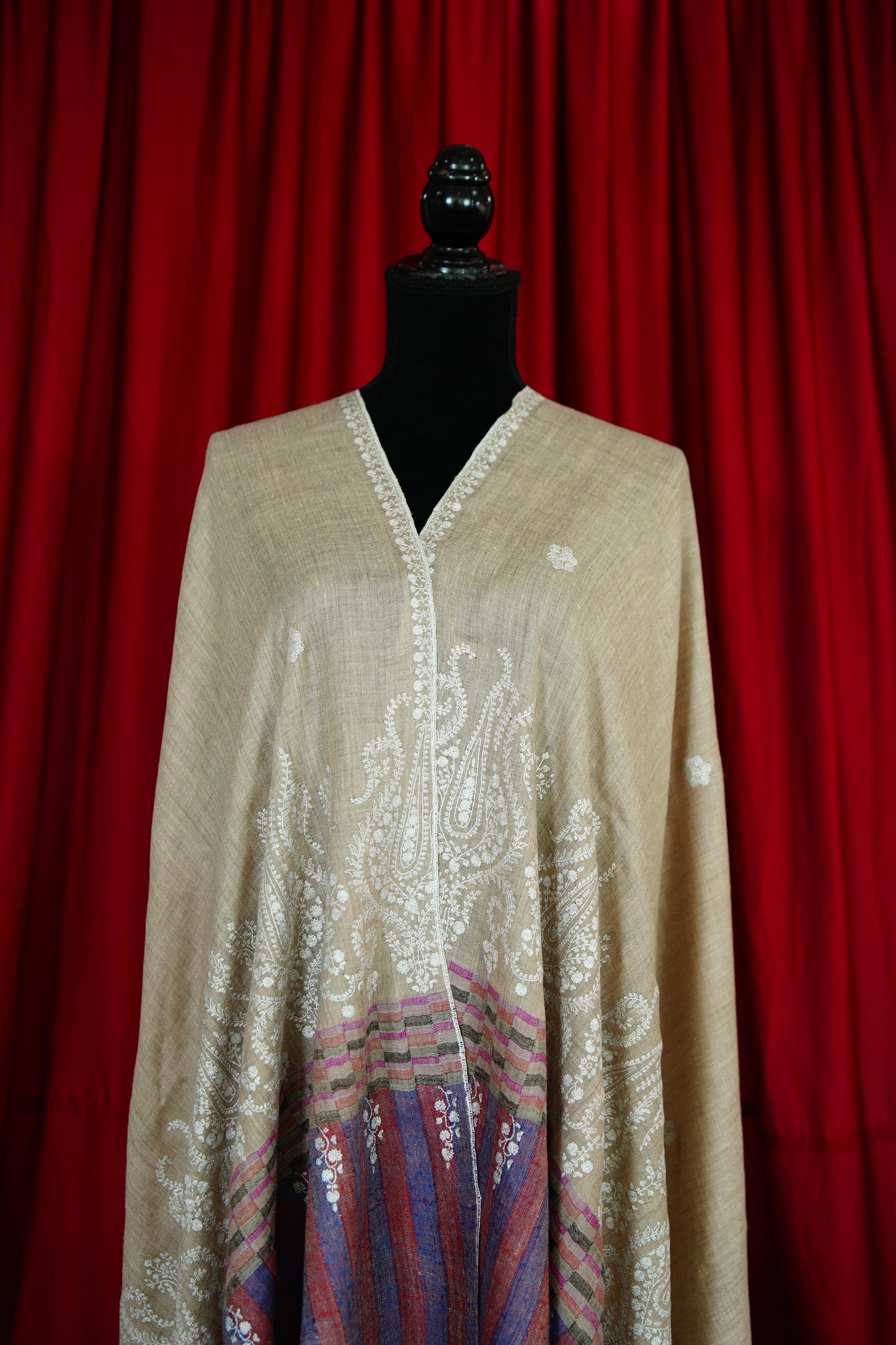 natural butis GI embroidery pashmina shawl 9711