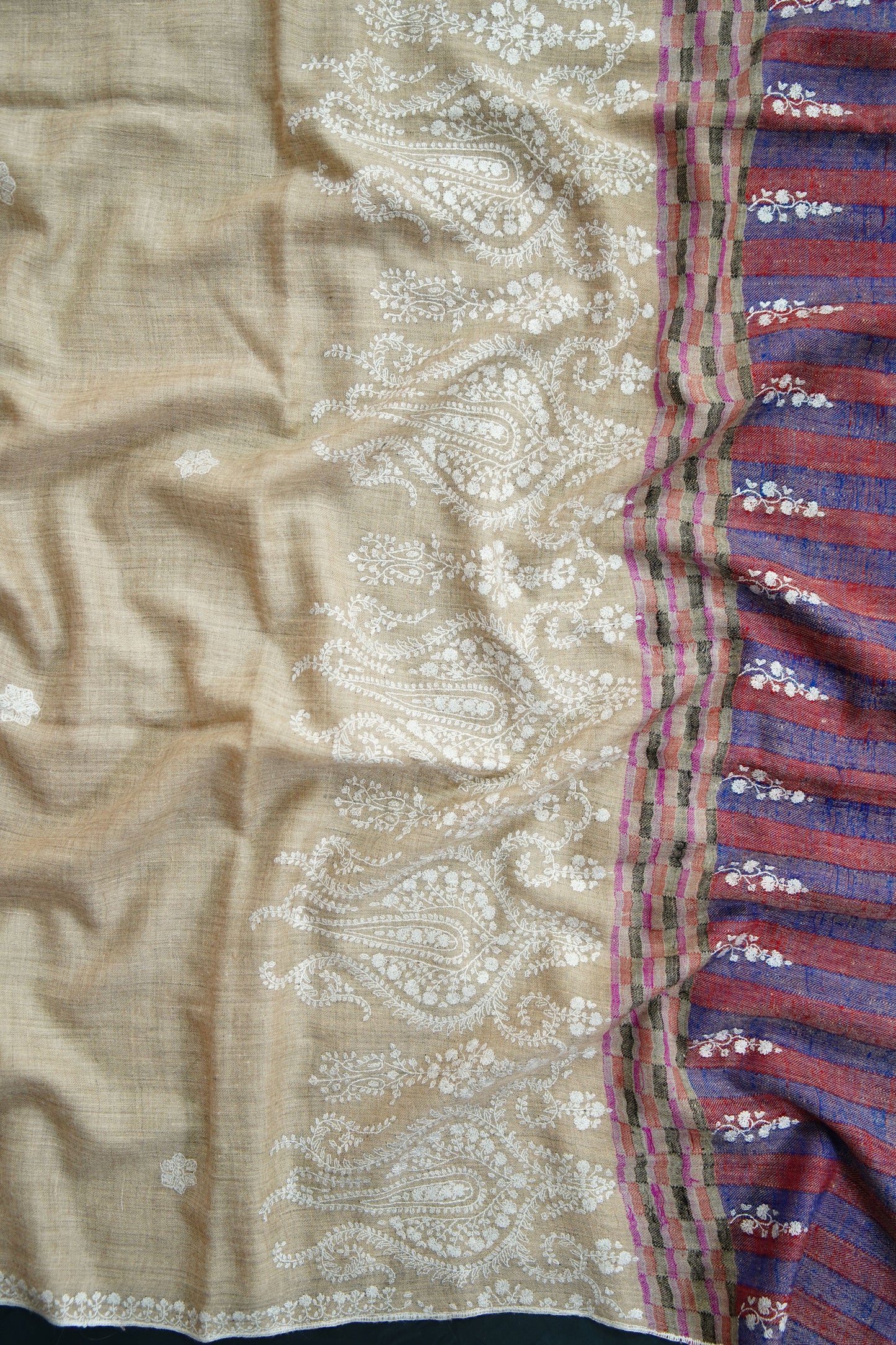 natural butis GI embroidery pashmina shawl 9711