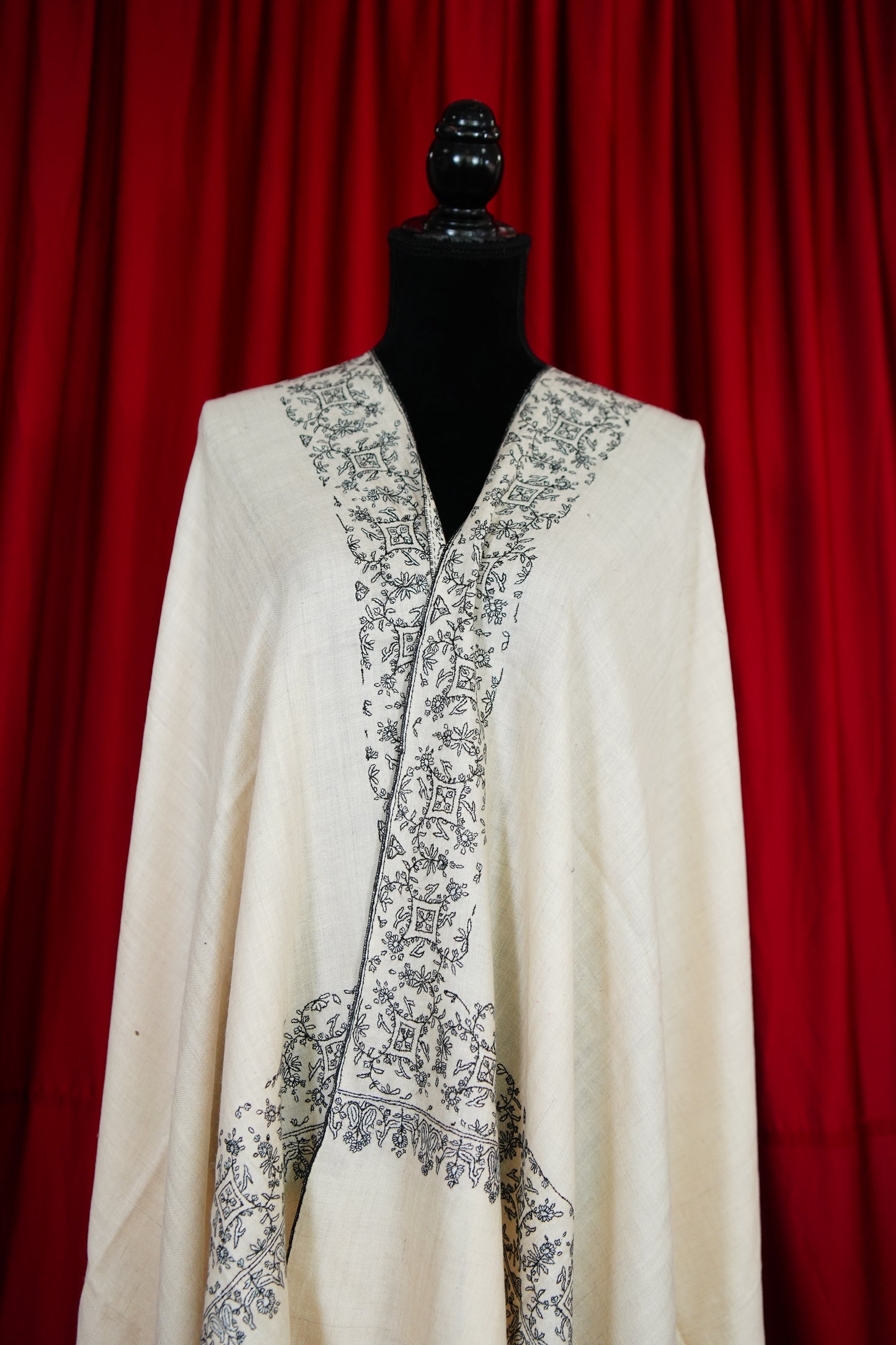 pure white GI embroidery Pashmina shawl 9713