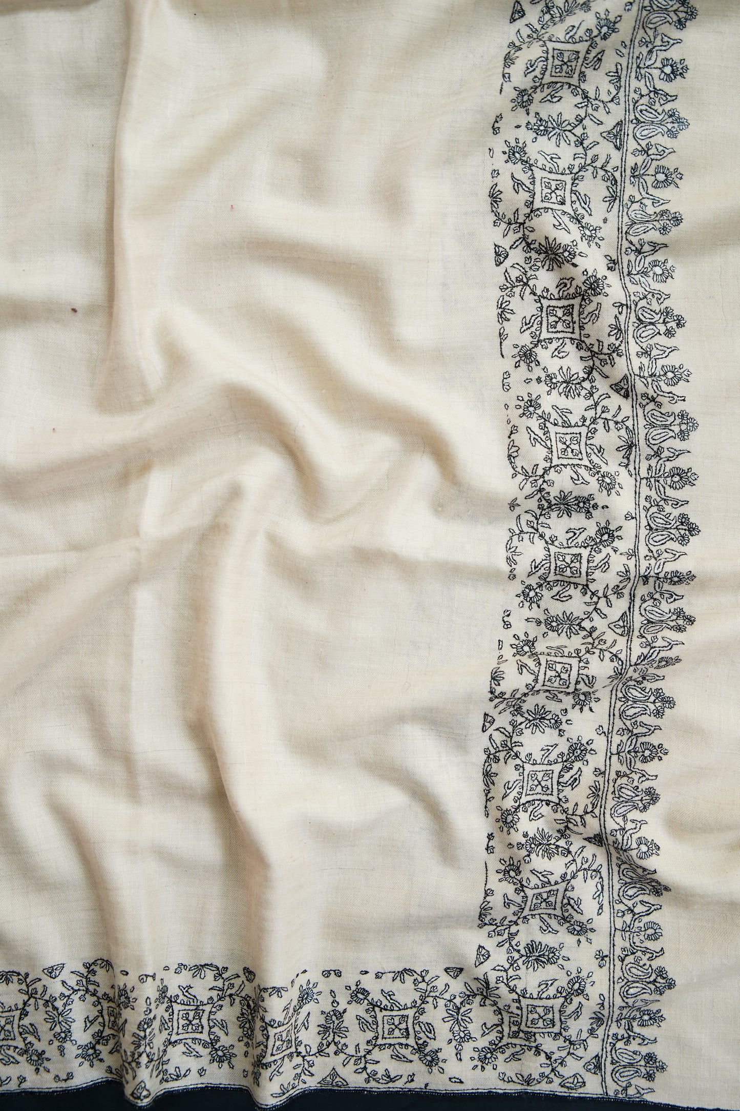 pure white GI embroidery Pashmina shawl 9713