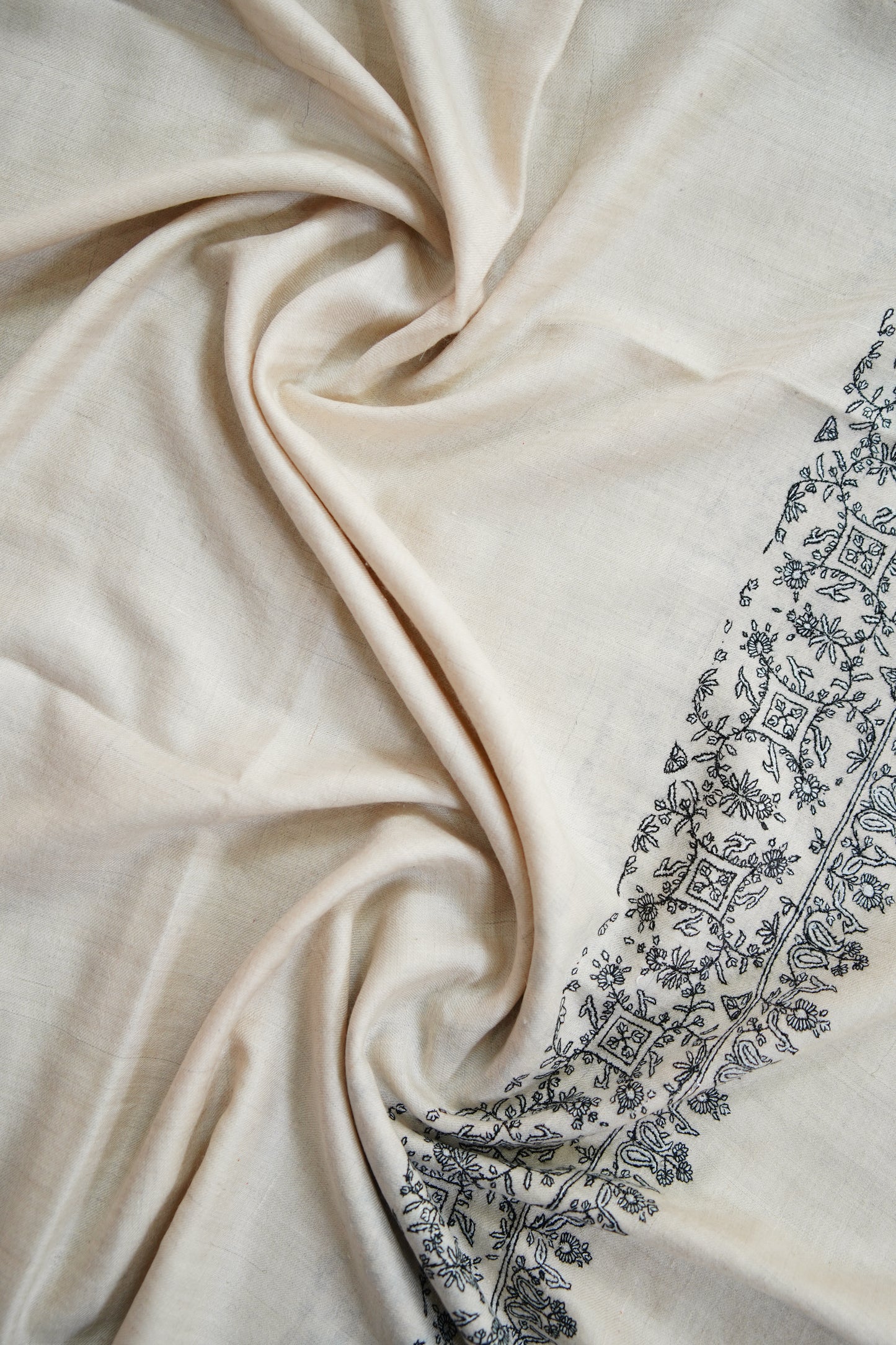 pure white GI embroidery Pashmina shawl 9713