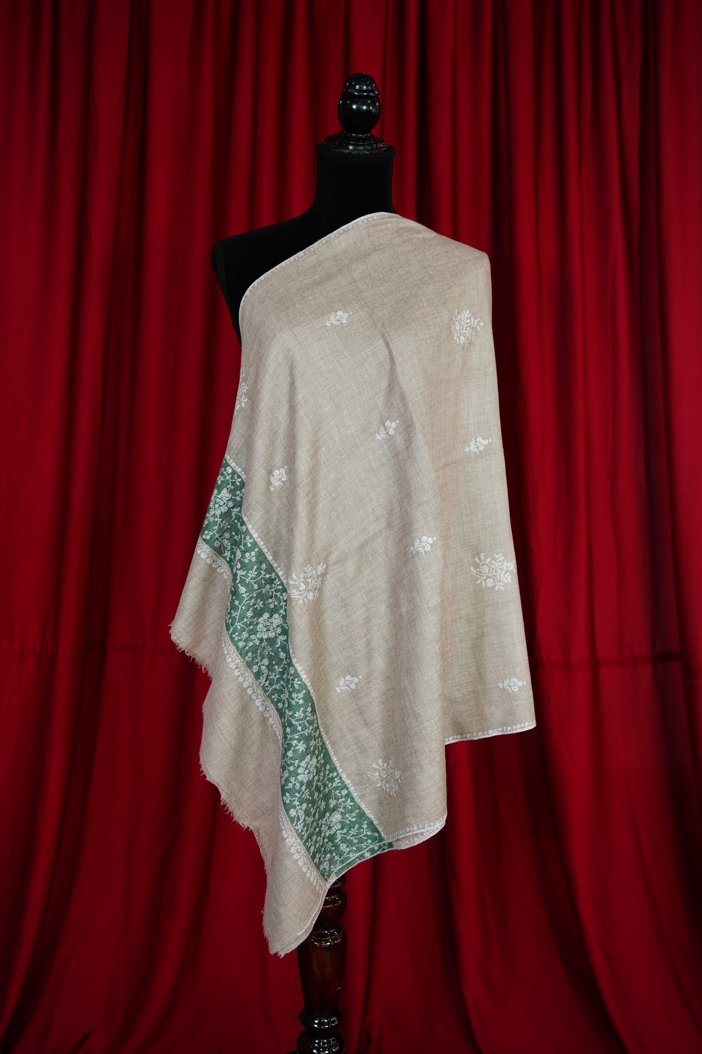 light natural GI embroidery pashmina stole 9714