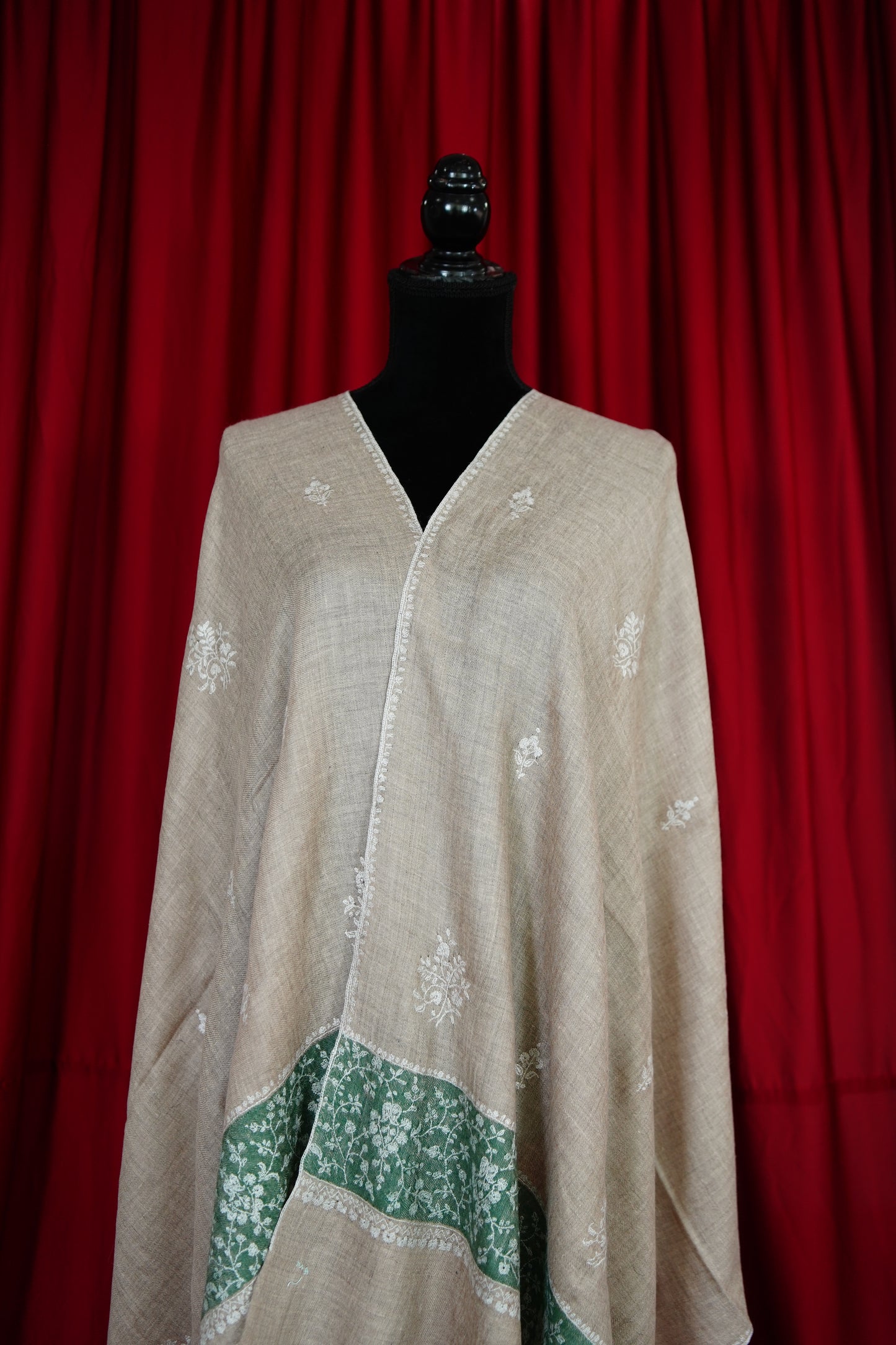 light natural GI embroidery pashmina stole 9714
