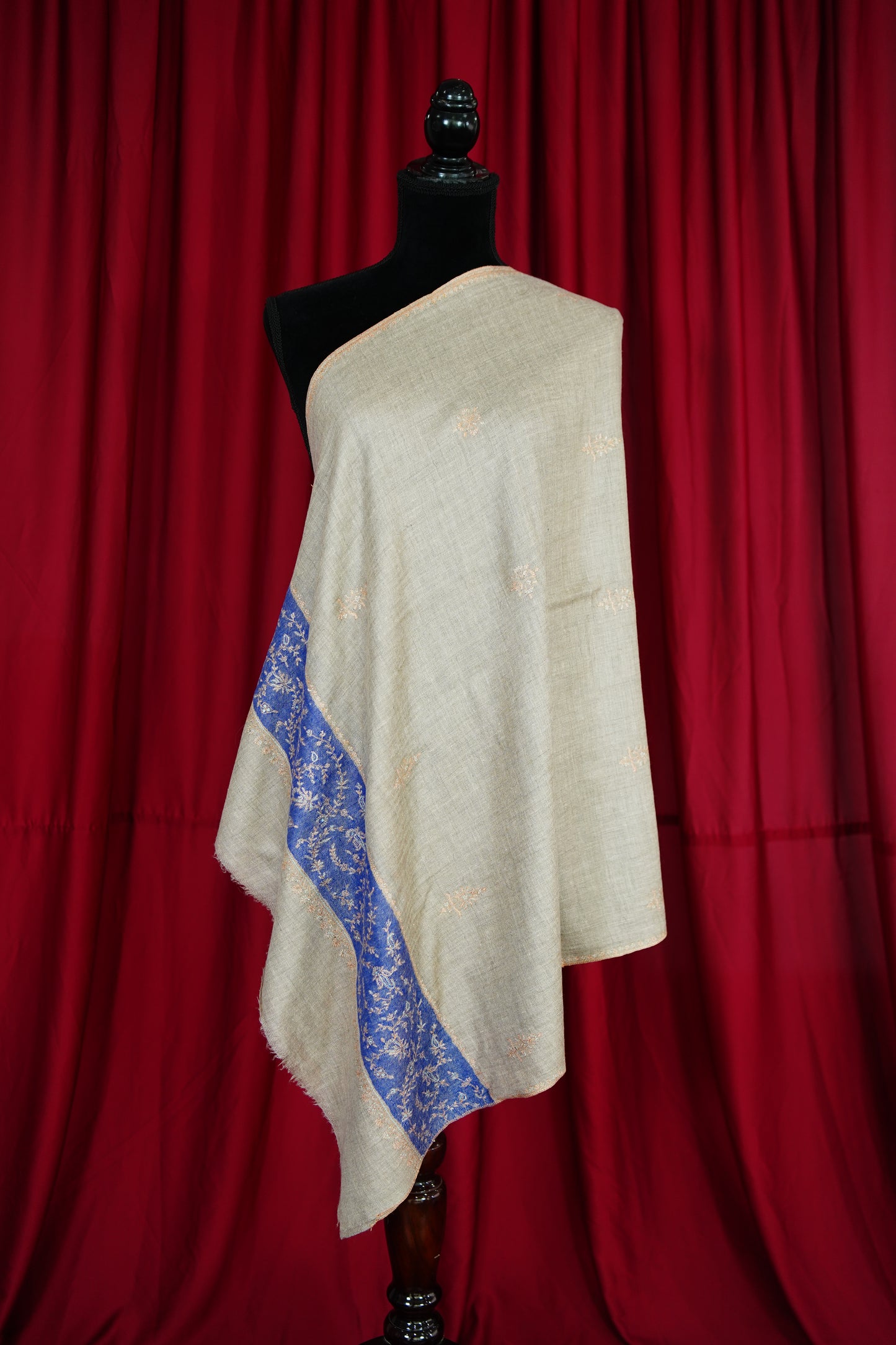 light natural butis GI embroidery pashmina stole 9716