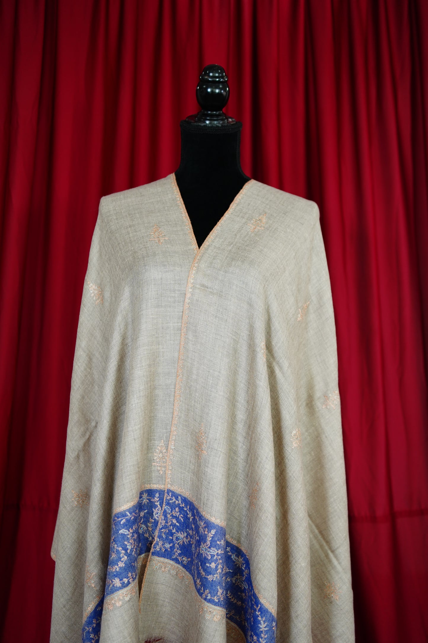 light natural butis GI embroidery pashmina stole 9716