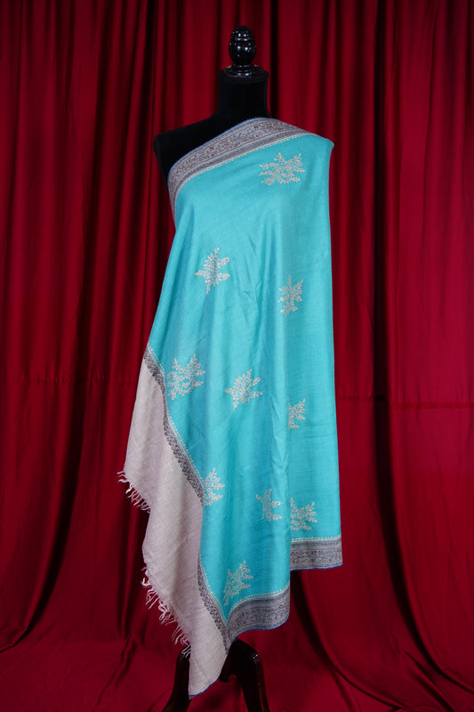 maya blue GI butis embroidery pashmina shawl 9721