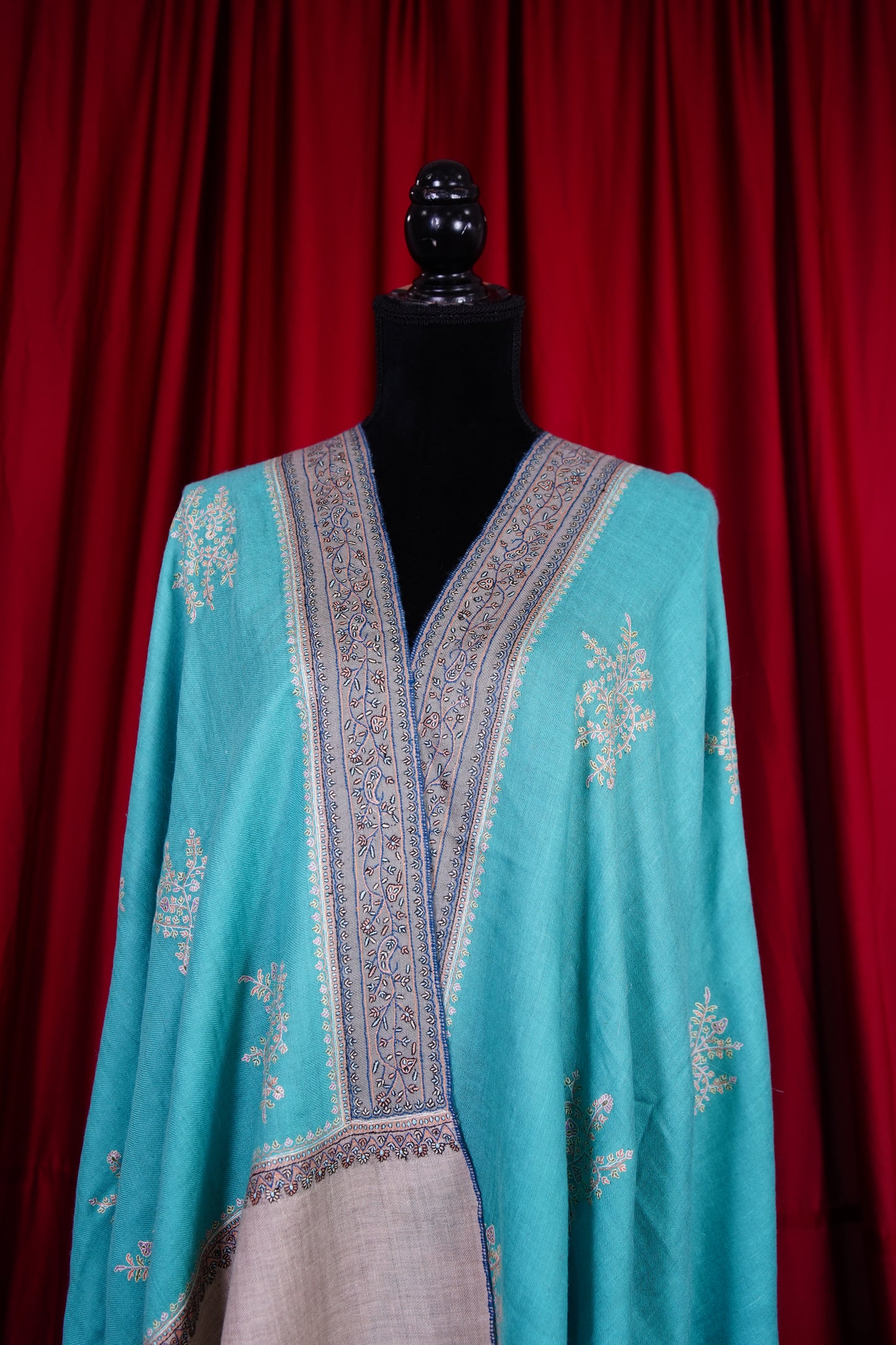 maya blue GI butis embroidery pashmina shawl 9721