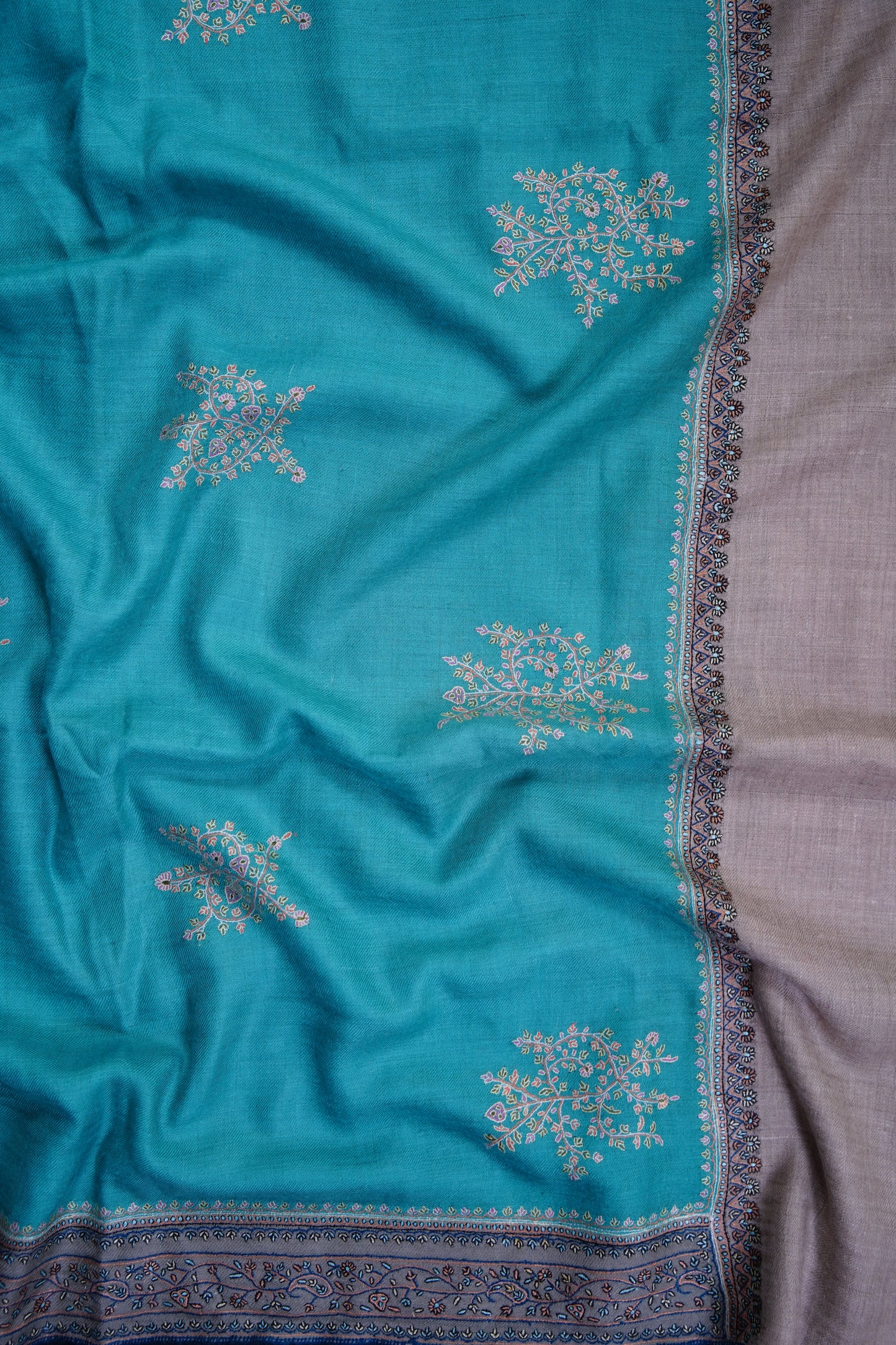 maya blue GI butis embroidery pashmina shawl 9721