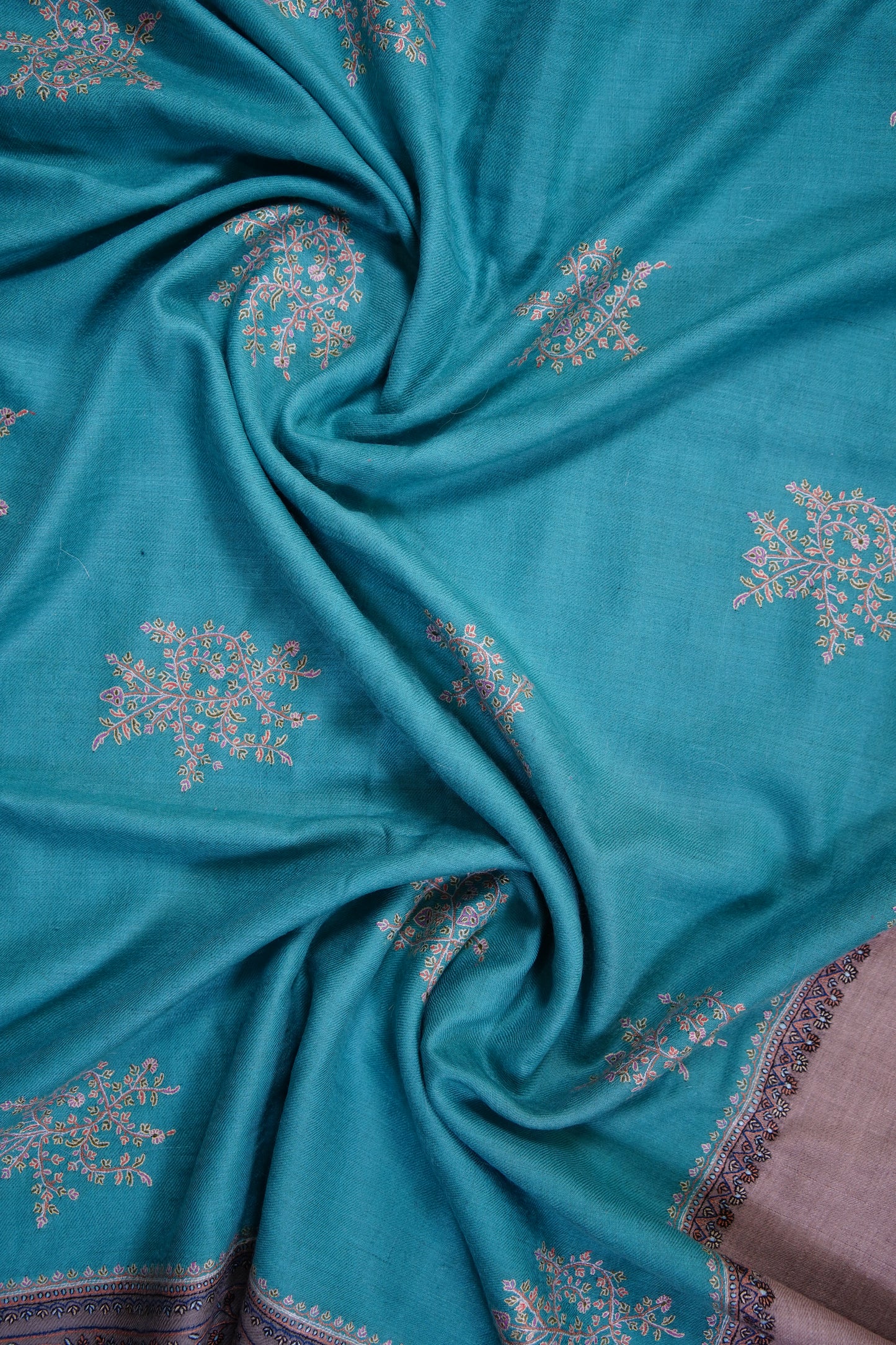 maya blue GI butis embroidery pashmina shawl 9721