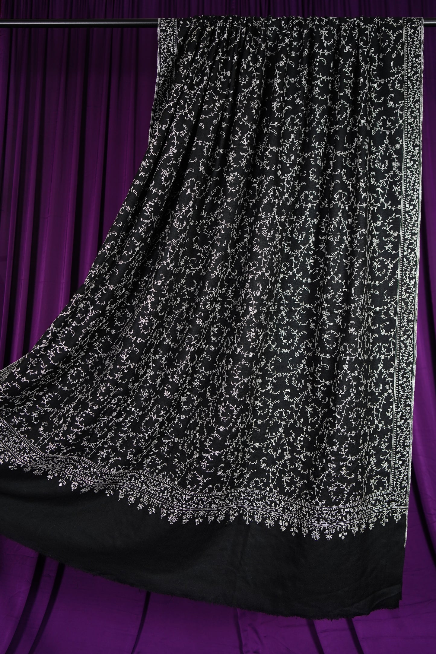 black XL GI jaali embroidery pashmina shawl 9722