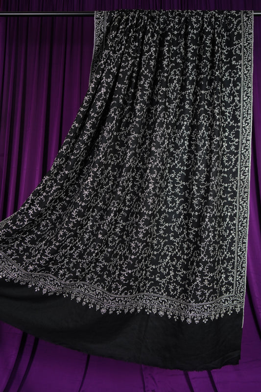 black XL GI jaali embroidery pashmina shawl 9722