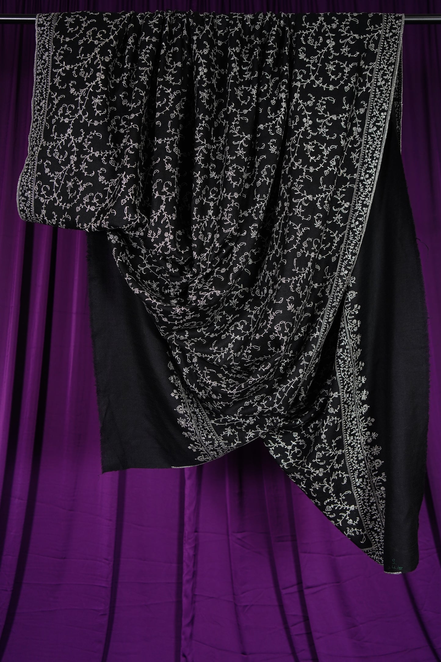 black XL GI jaali embroidery pashmina shawl 9722