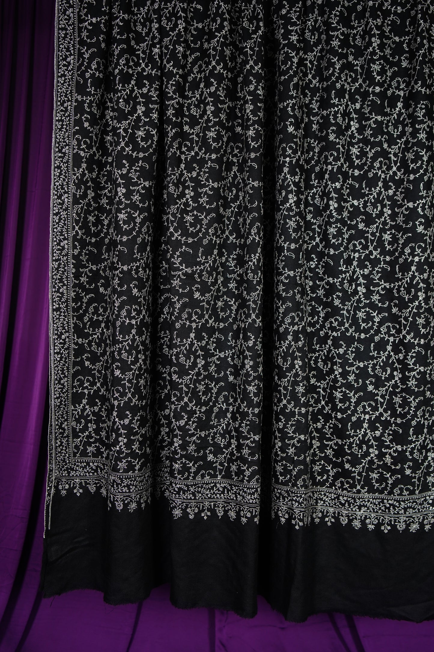 black XL GI jaali embroidery pashmina shawl 9722