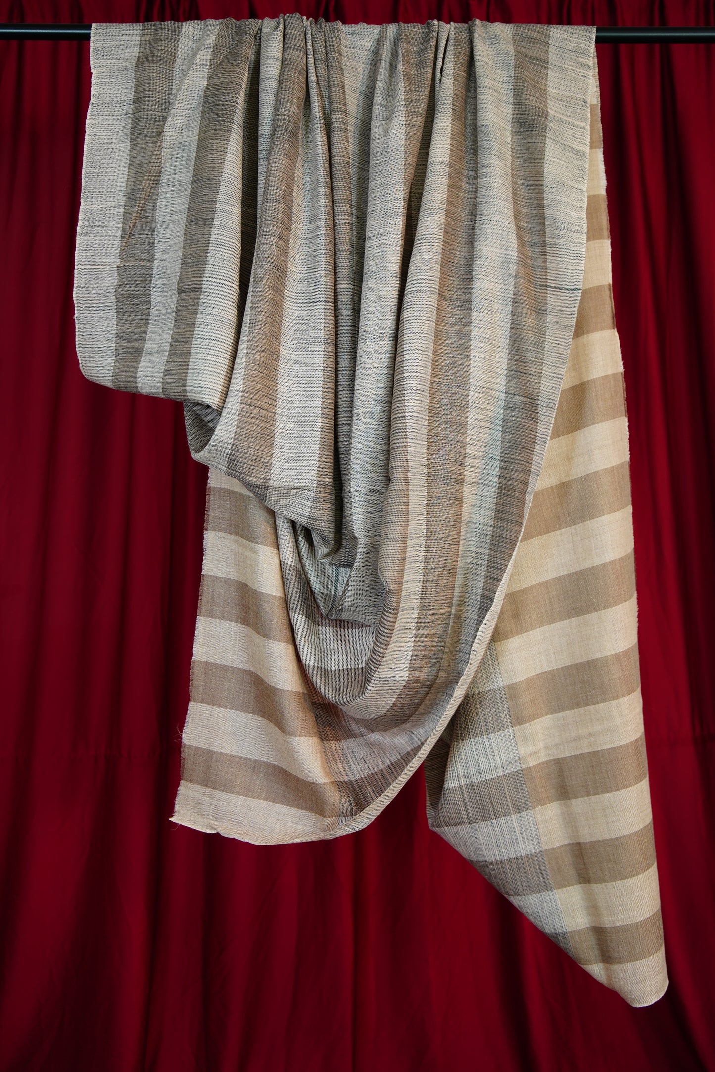 gray and natural striped XL ekat pashmina shawl 9737