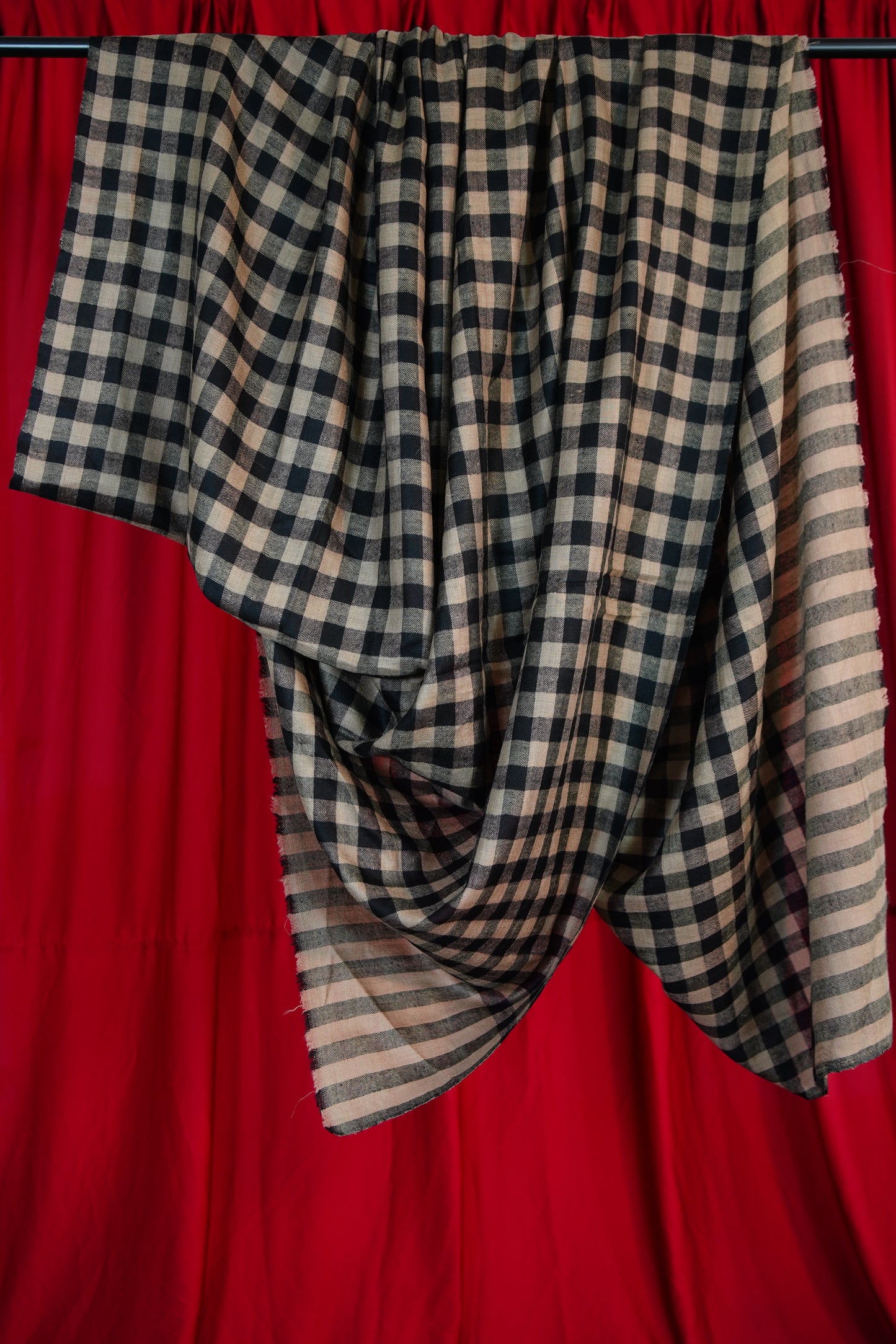 natural and black checked pashmina shawl 9739