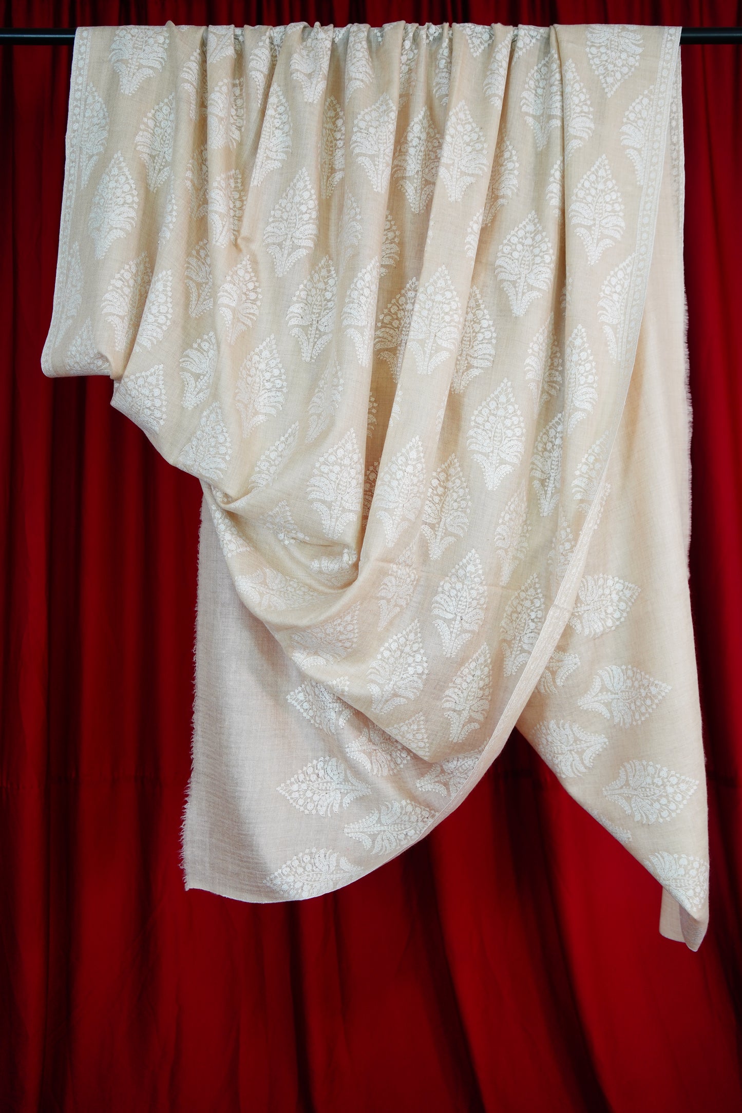 white butis XL GI embroidery pashmina shawl 9740