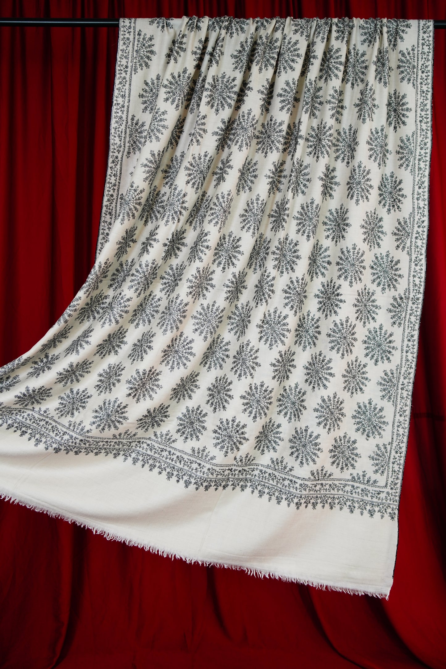 pure white butis XL GI jamma embroidery pashmina shawl 9742