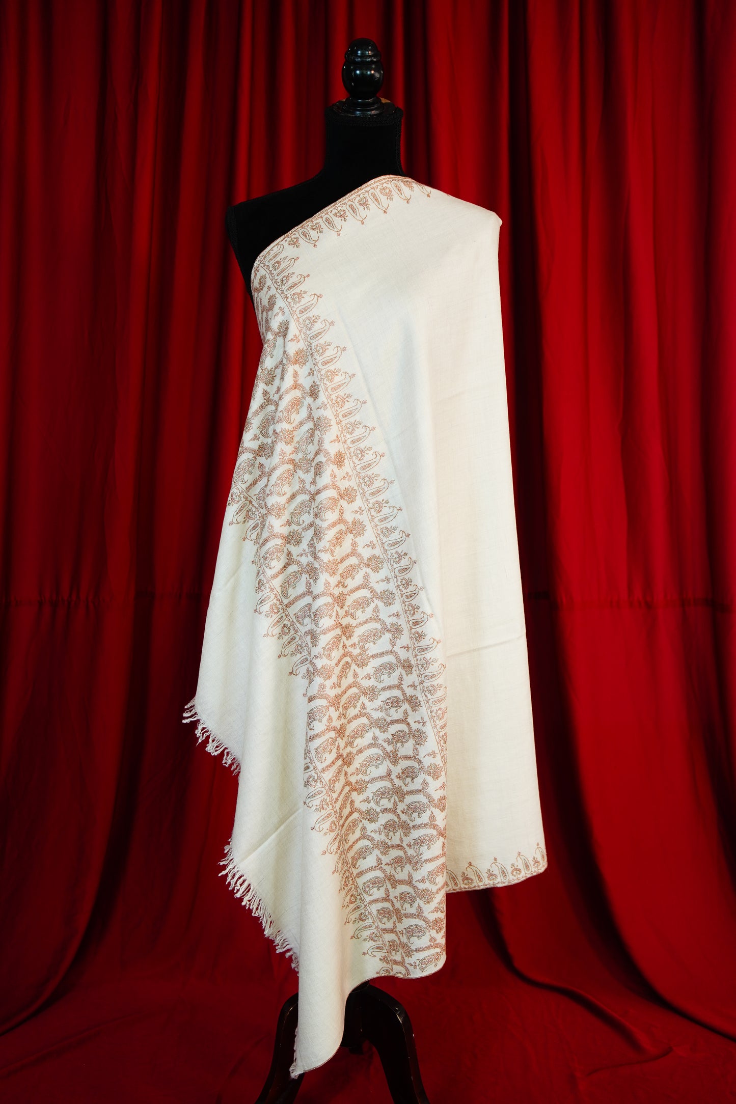 pure white GI embroidery pashmina shawl 9744