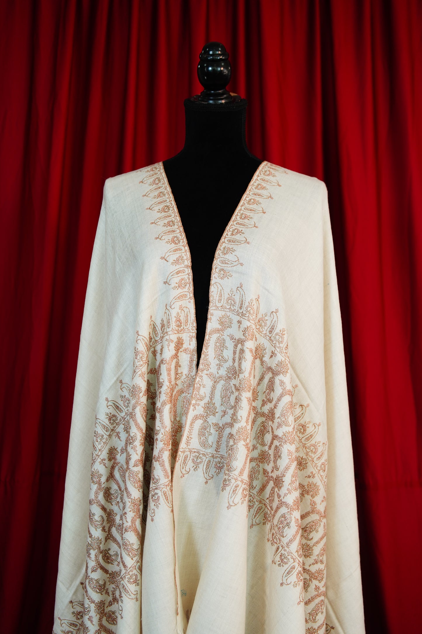 pure white GI embroidery pashmina shawl 9744