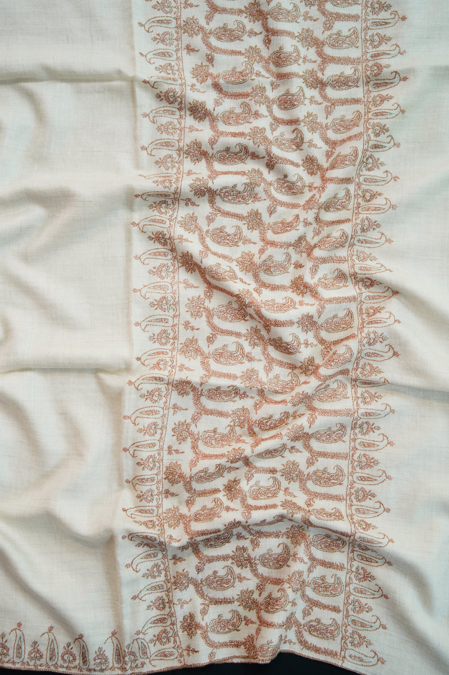 pure white GI embroidery pashmina shawl 9744