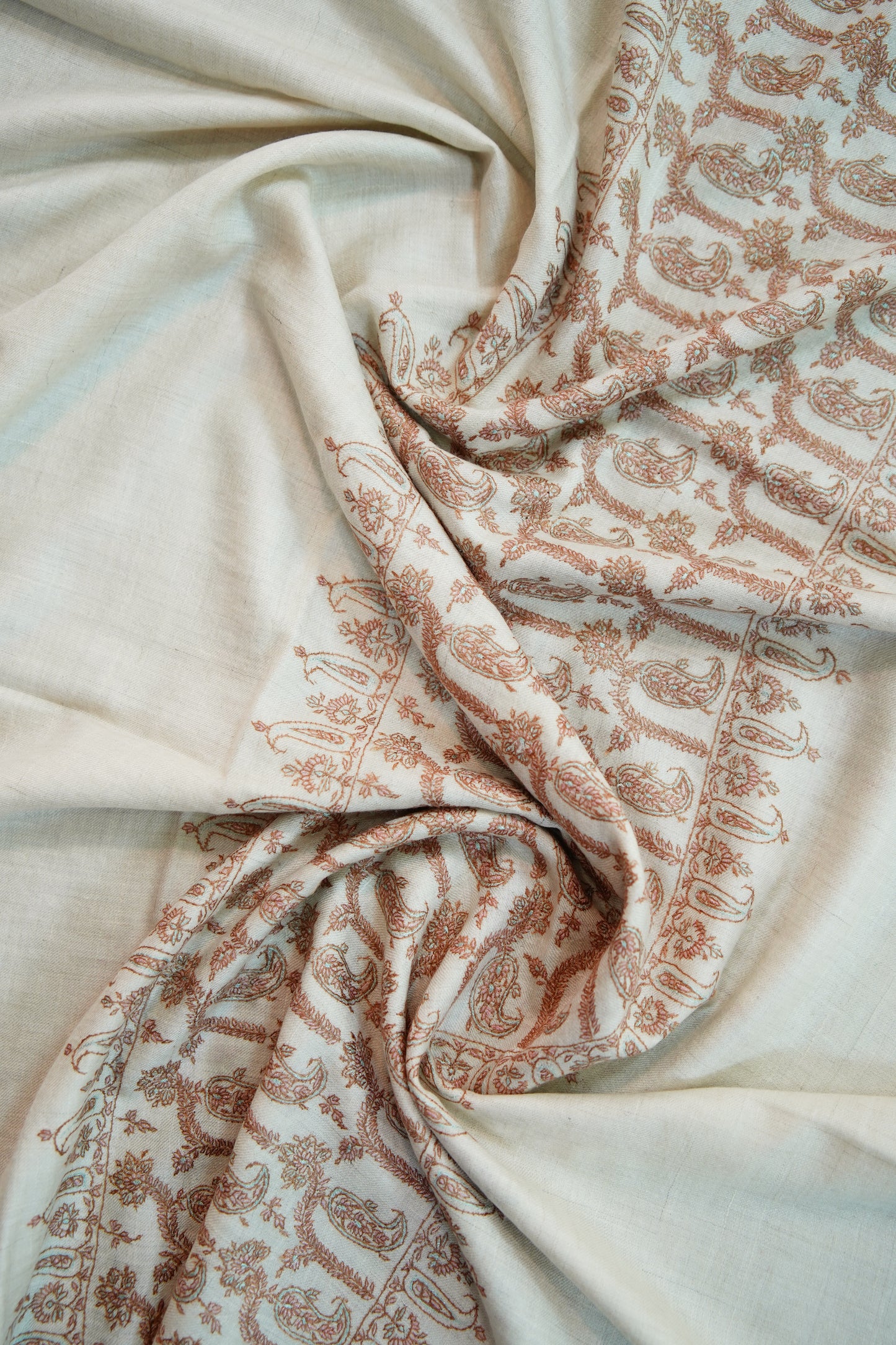 pure white GI embroidery pashmina shawl 9744