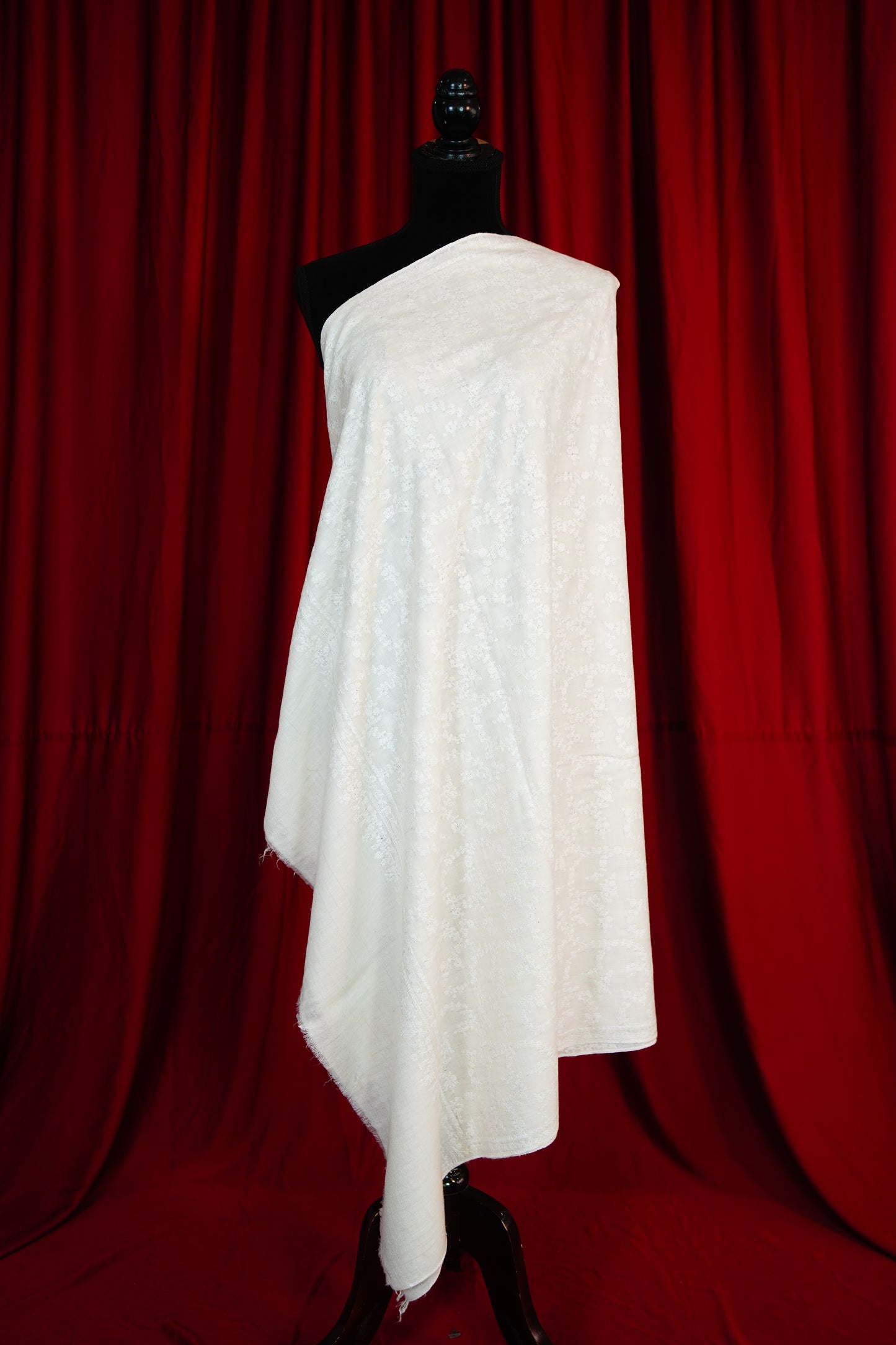pure white on white GI embroidery pashmina shawl 9745