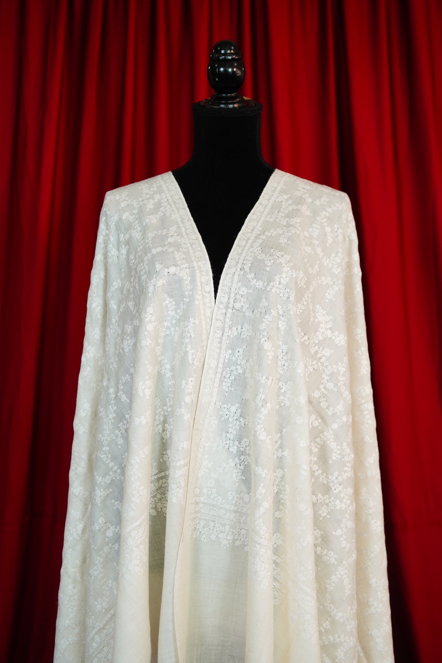 pure white on white GI embroidery pashmina shawl 9745
