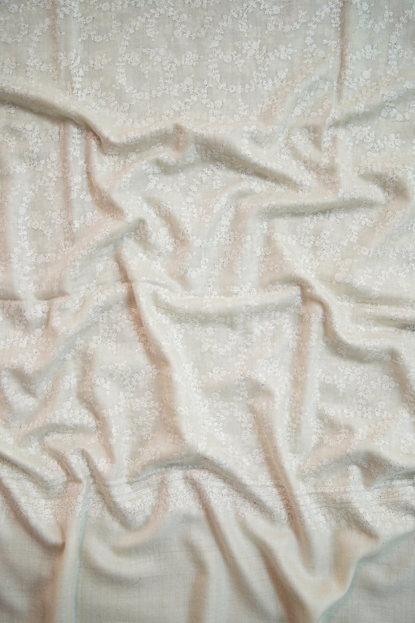 pure white on white GI embroidery pashmina shawl 9745