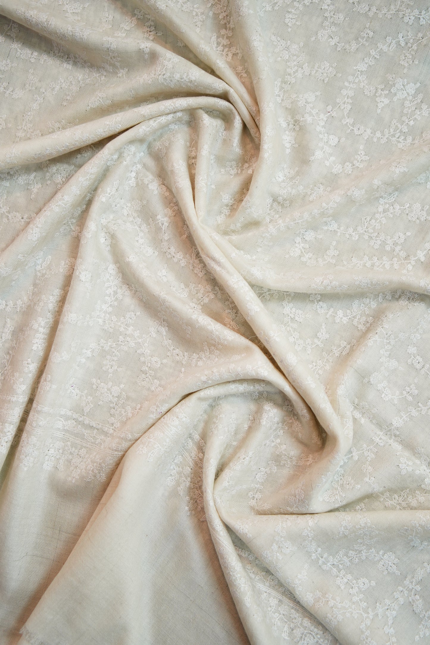 pure white on white GI embroidery pashmina shawl 9745