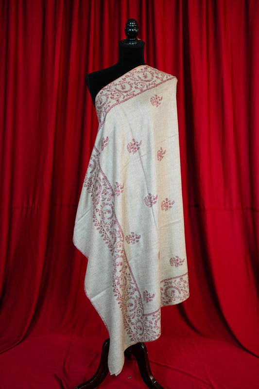natural butis GI embroidery pashmina shawl 9746