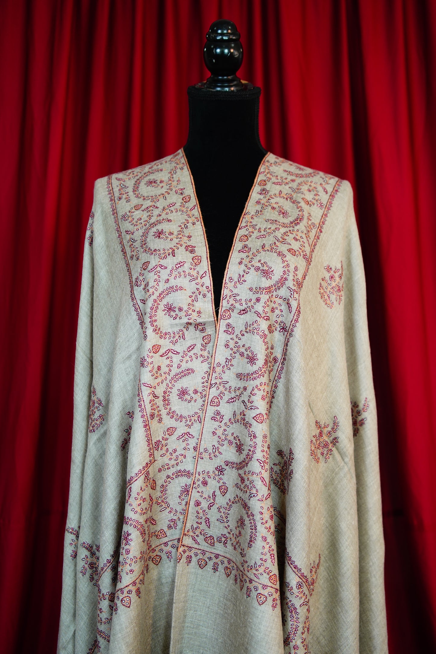 natural butis GI embroidery pashmina shawl 9746