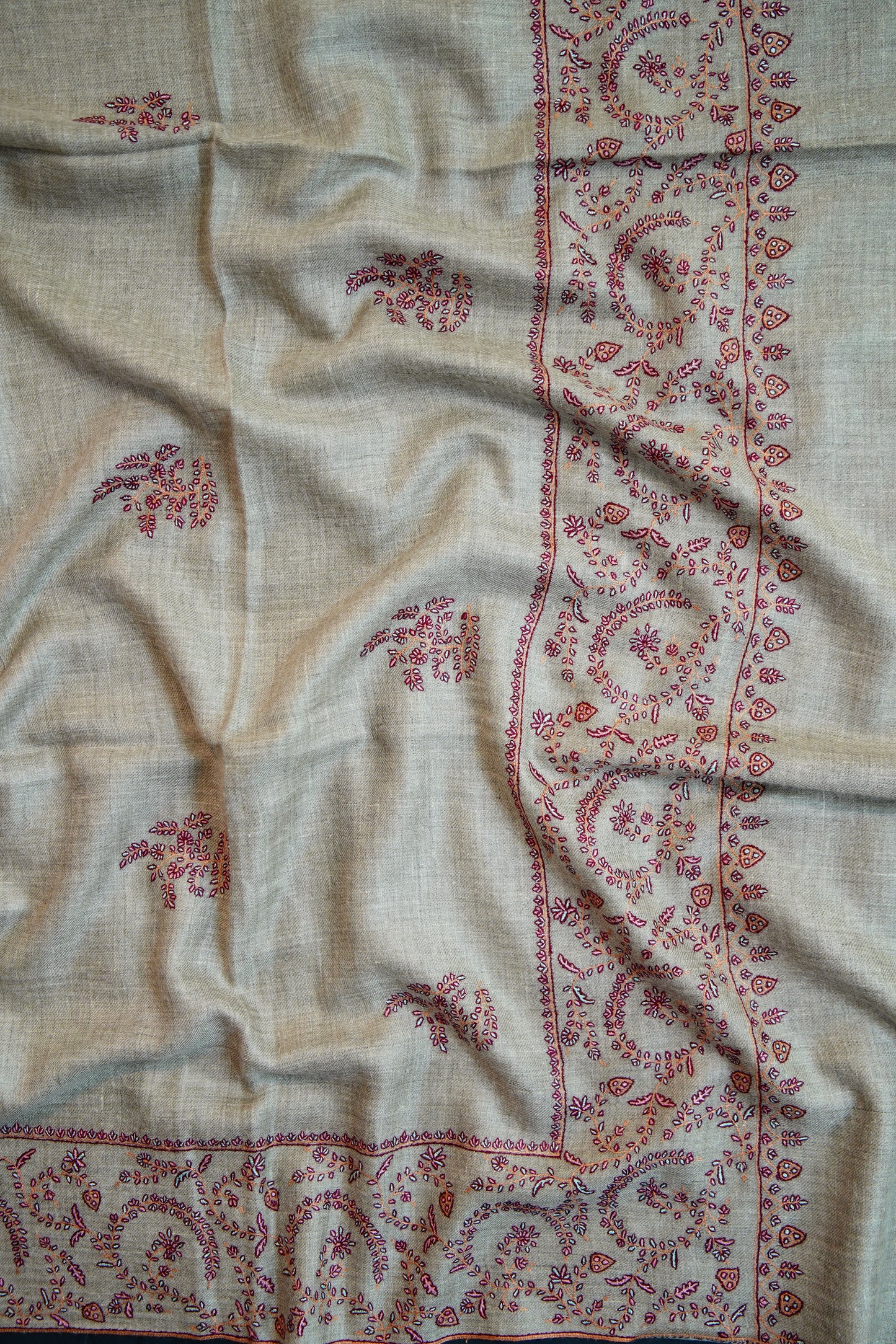 natural butis GI embroidery pashmina shawl 9746
