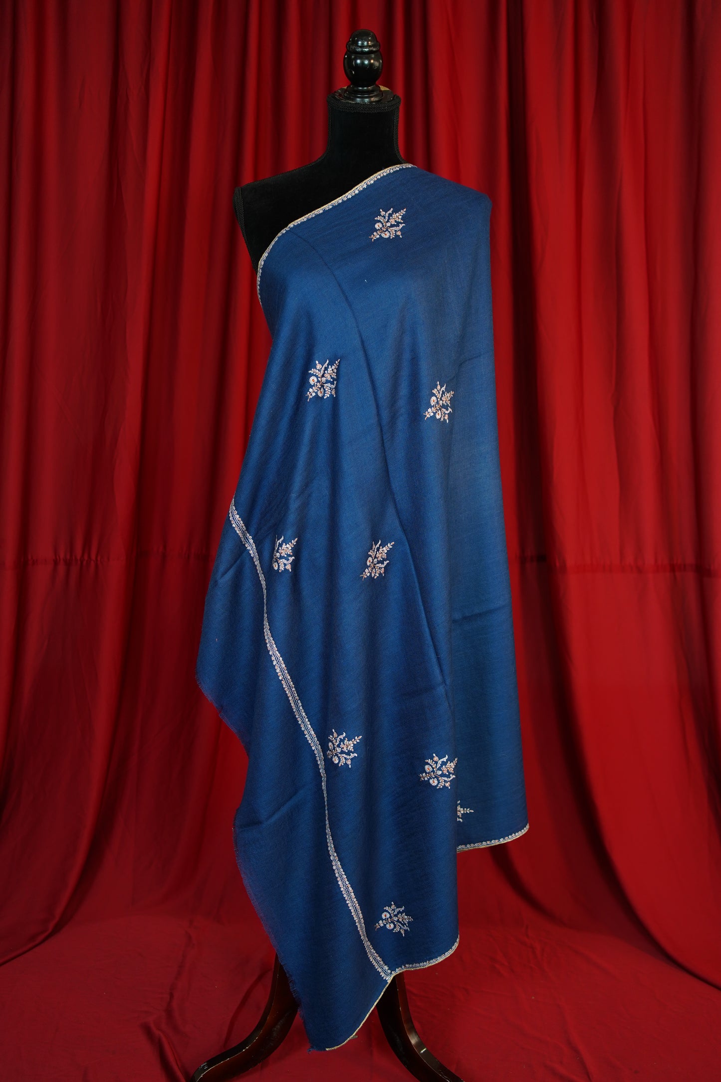blue butis GI embroidery pashmina shawl 9747
