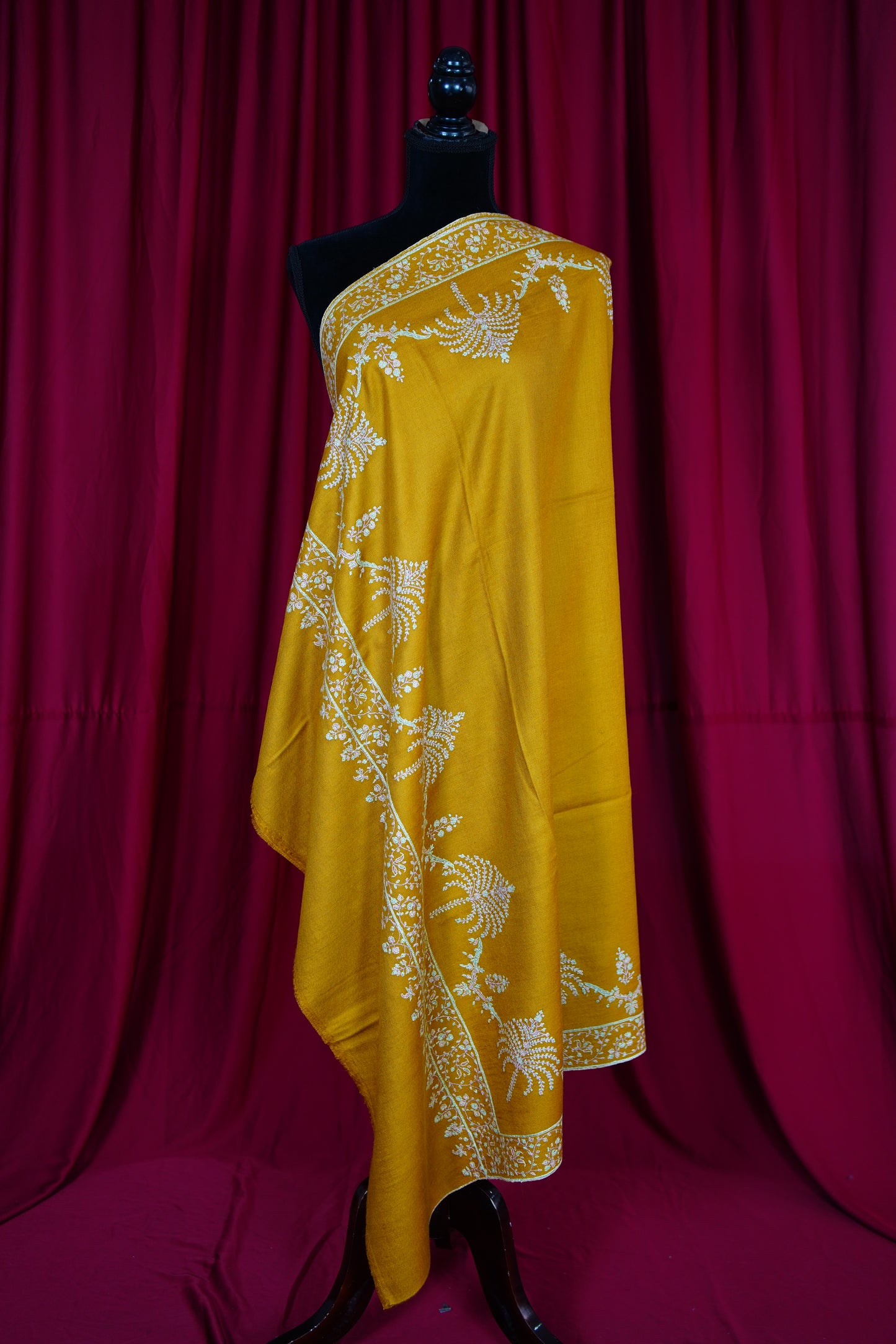 mustard GI embroidery pashmina shawl 9749