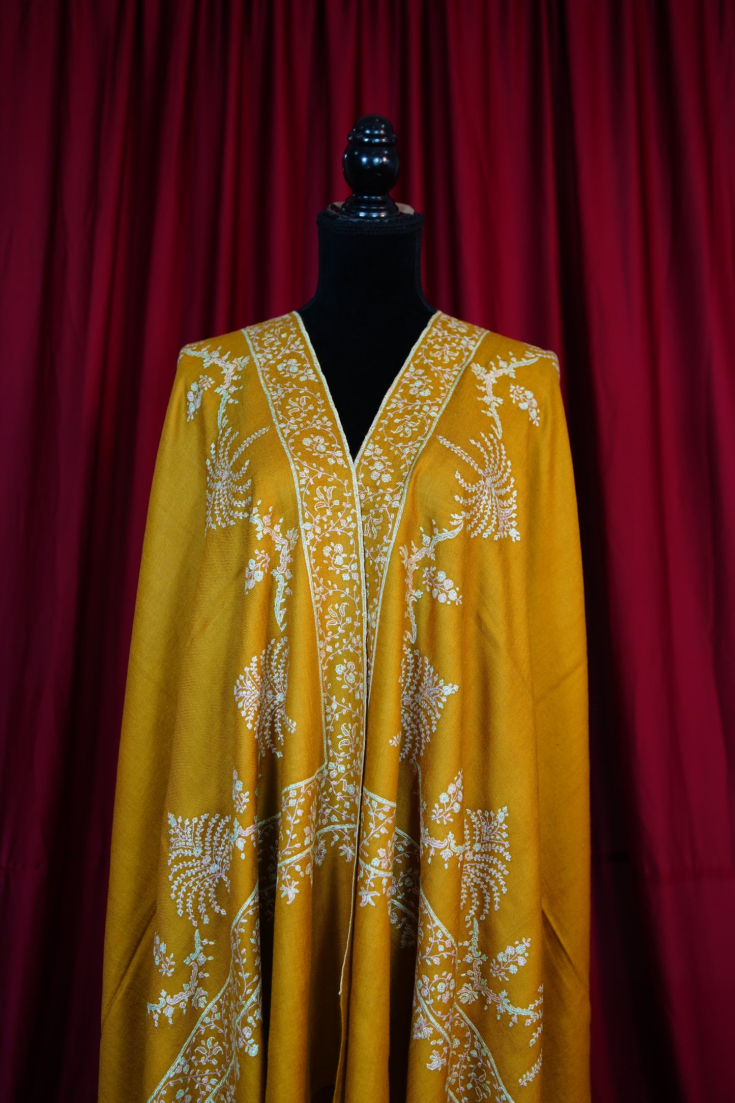 mustard GI embroidery pashmina shawl 9749