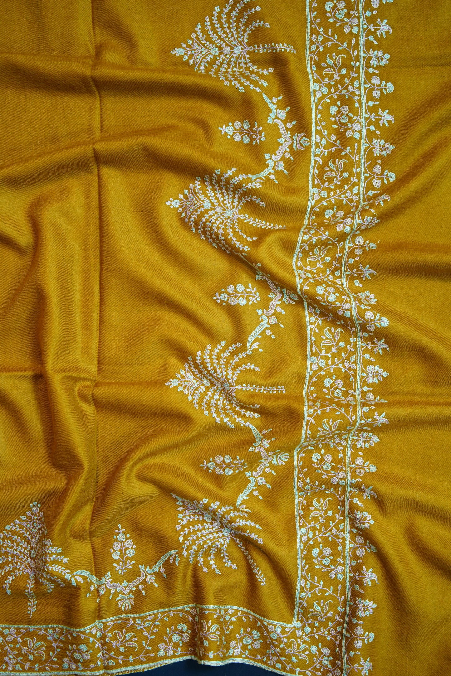 mustard GI embroidery pashmina shawl 9749