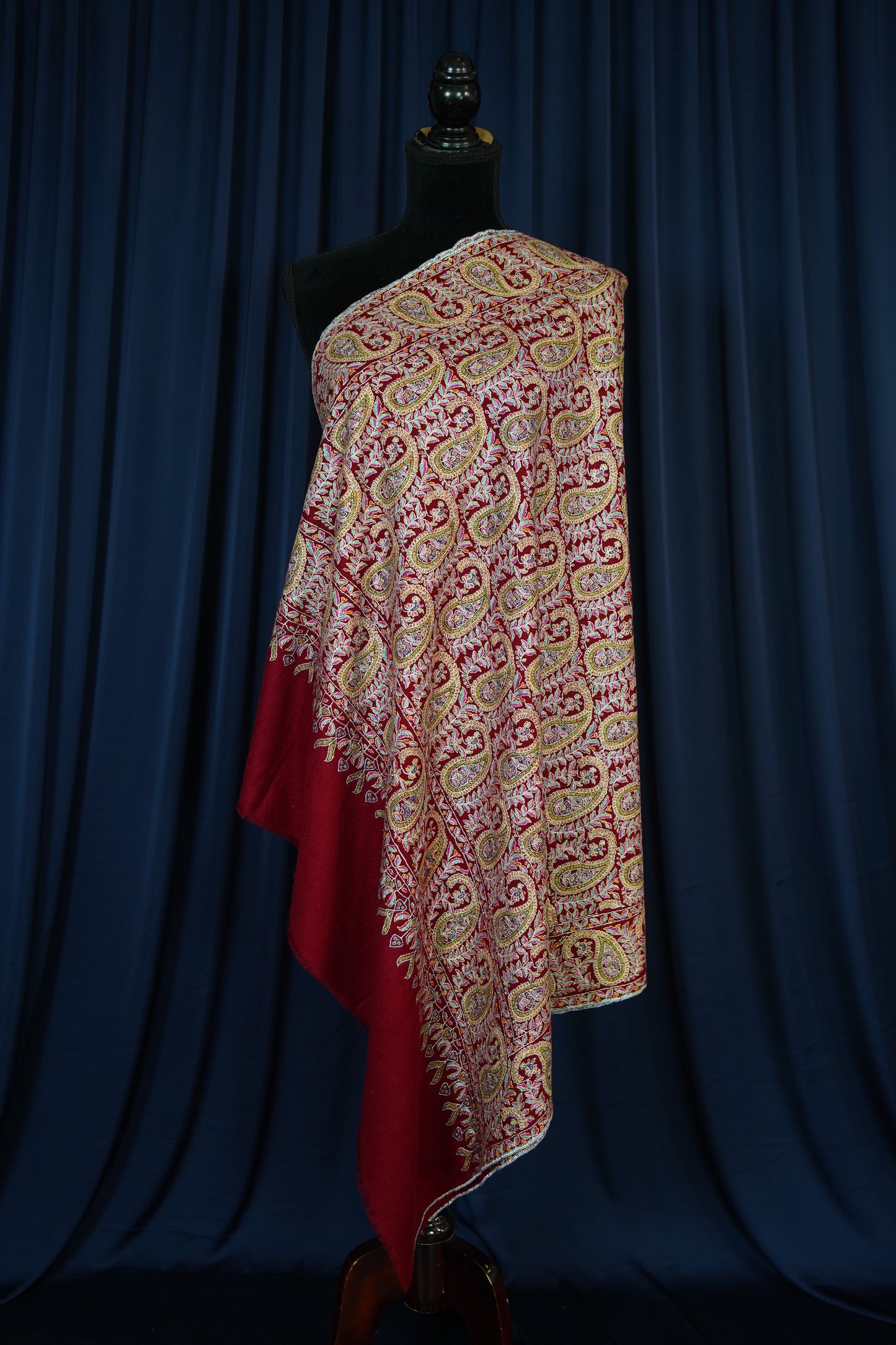 maroon GI jamma embroidery pashmina shawl 9751