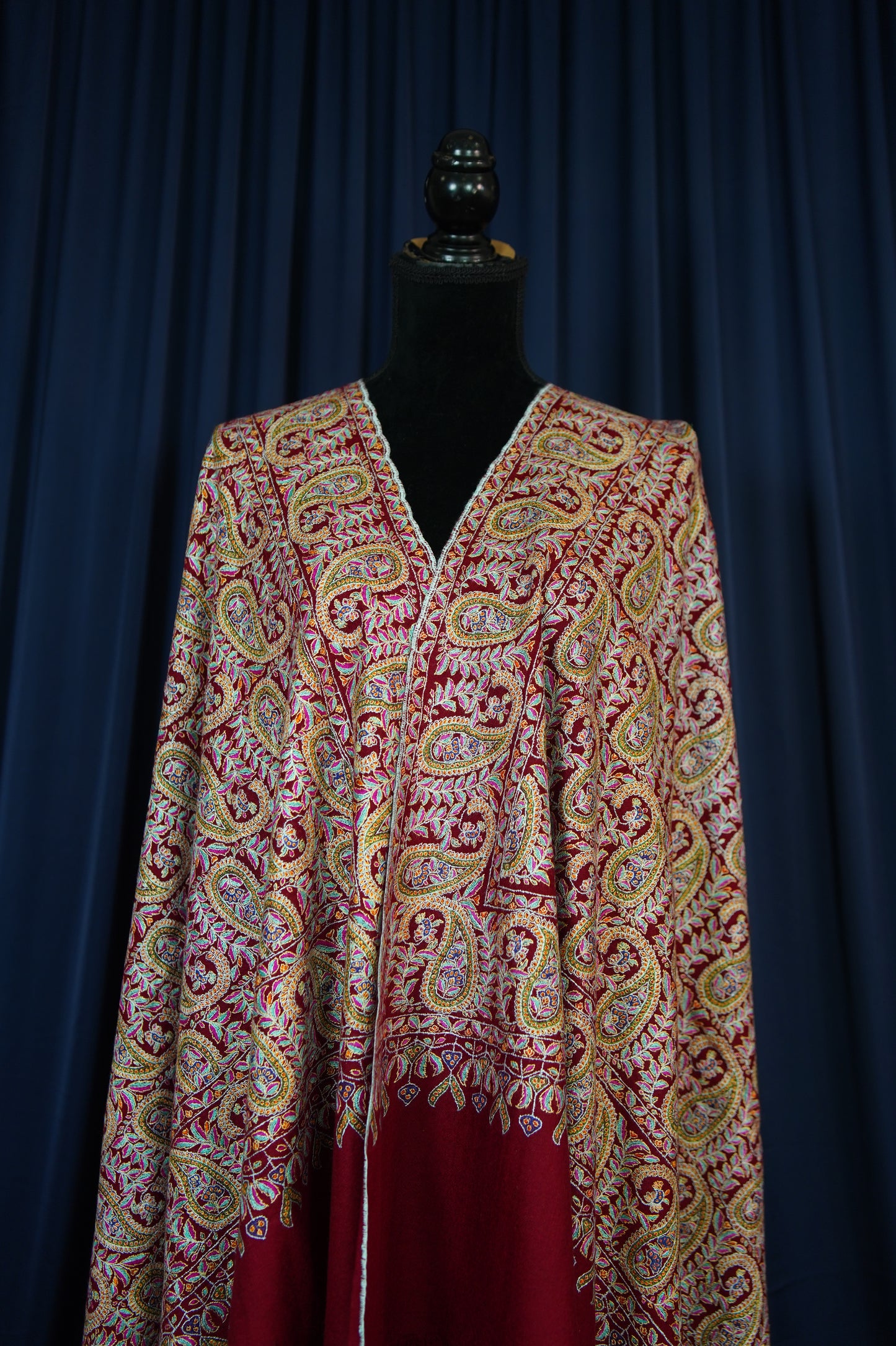 maroon GI jamma embroidery pashmina shawl 9751